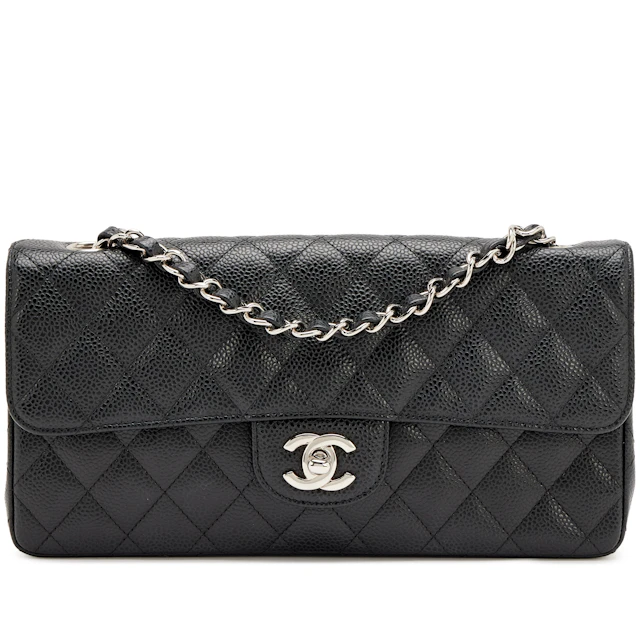 Black Quilted Caviar East West Classic Flap Bag Silver Hardware, 2005-2006