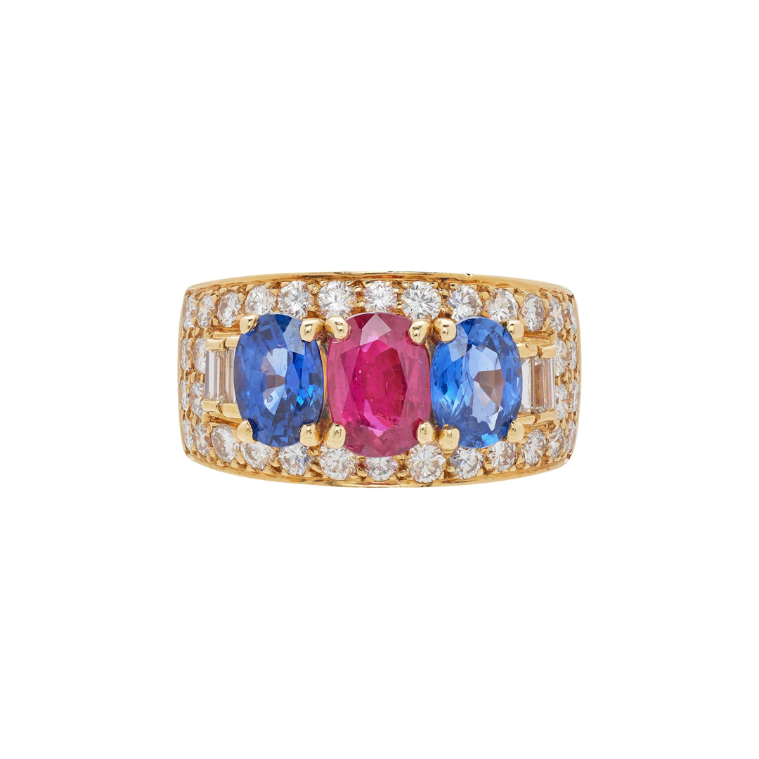 Vintage Gold, Thai Ruby, Madagascar Sapphire and Diamond Ring
