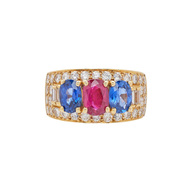 Vintage Gold, Thai Ruby, Madagascar Sapphire and Diamond Ring
