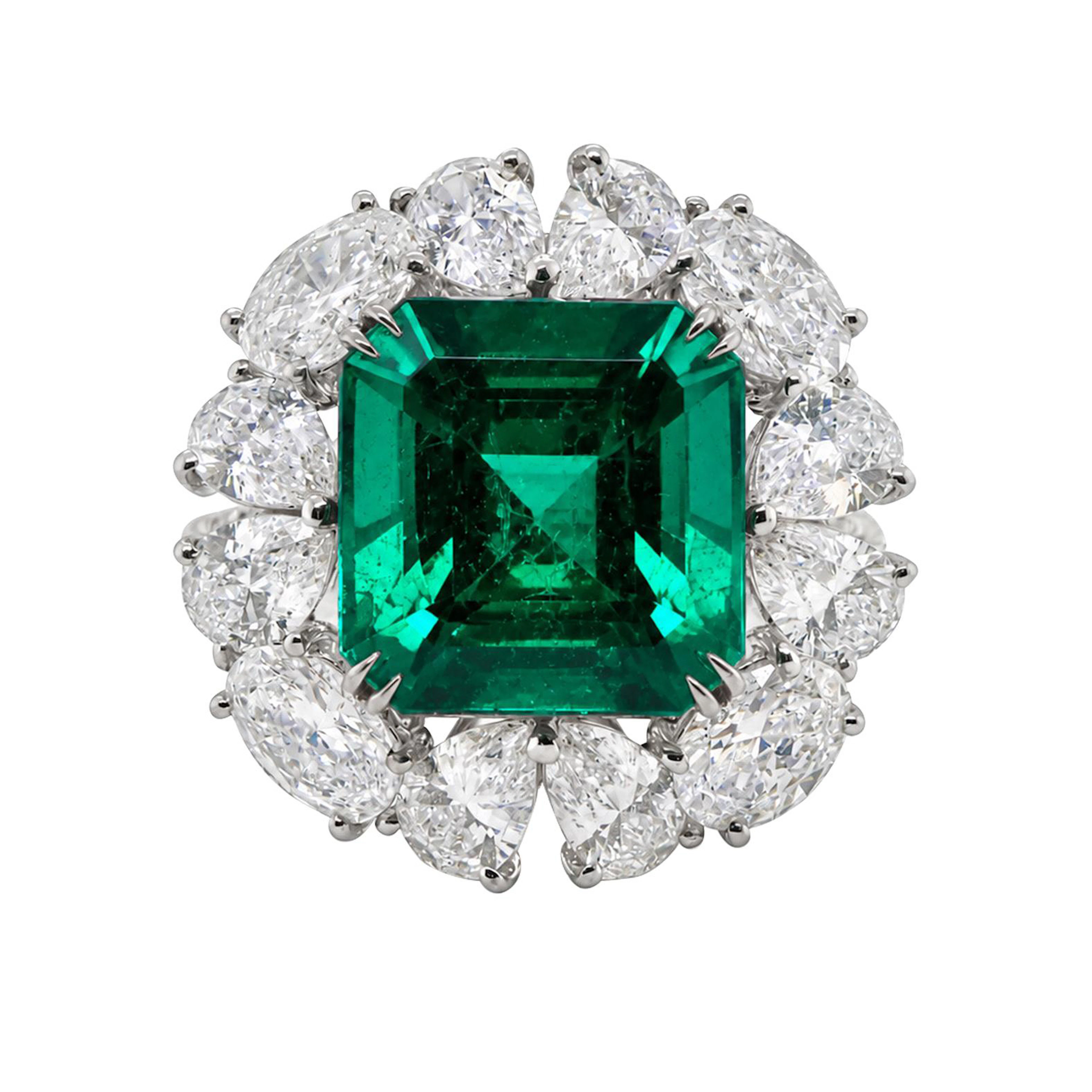 White Gold, 6.19ct Colombian Emerald and Diamond Ring