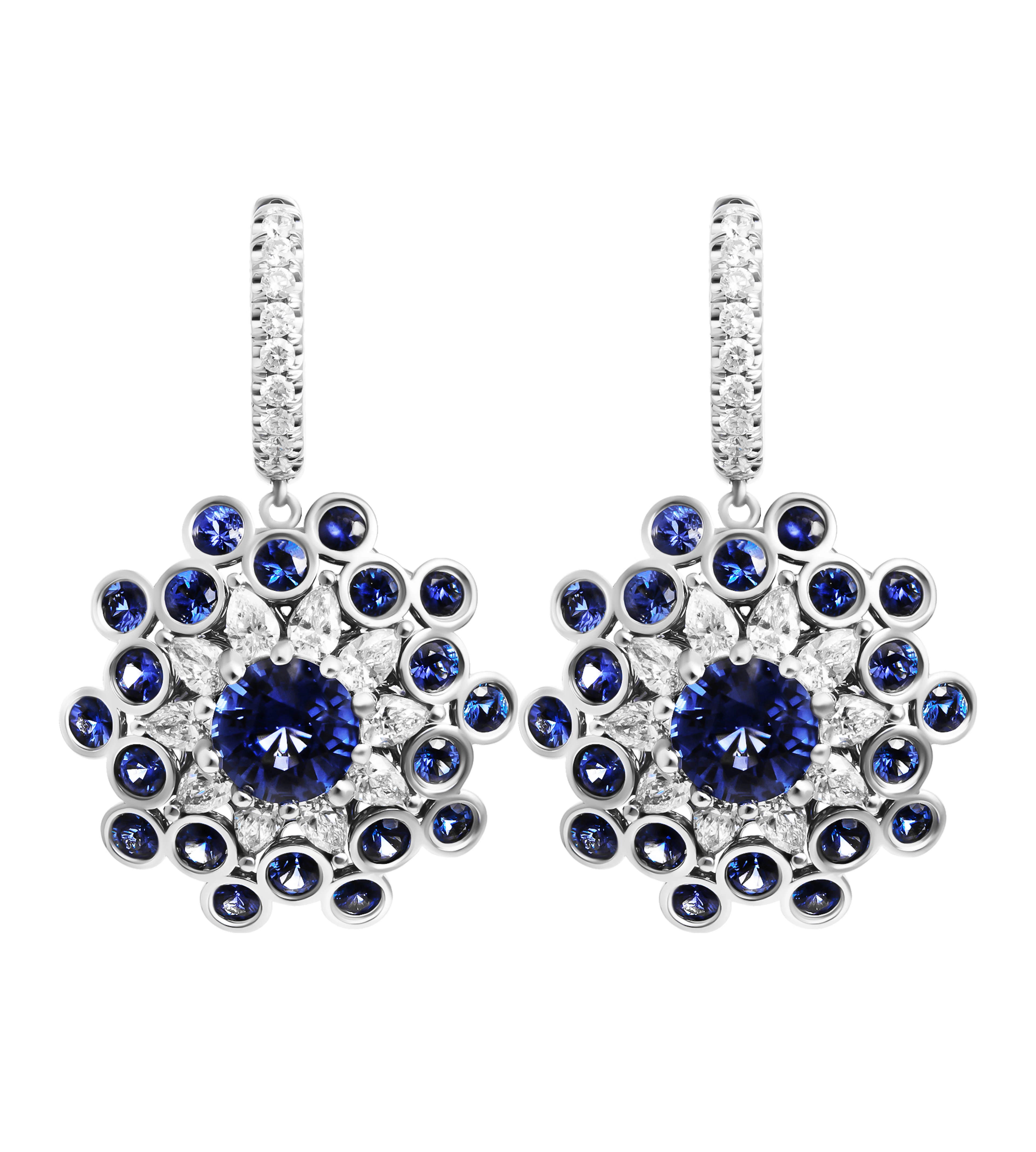 White Gold, Sapphire and Diamond Snowflake Earrings