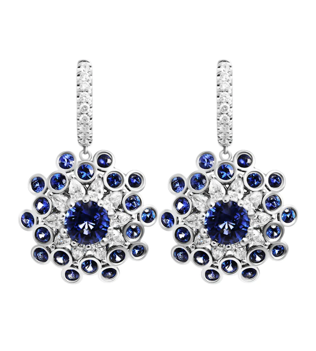 White Gold, Sapphire and Diamond Snowflake Earrings