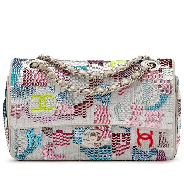 Multicolor CC Embroidered Sequin and Metallic Silver Quilted Iridescent