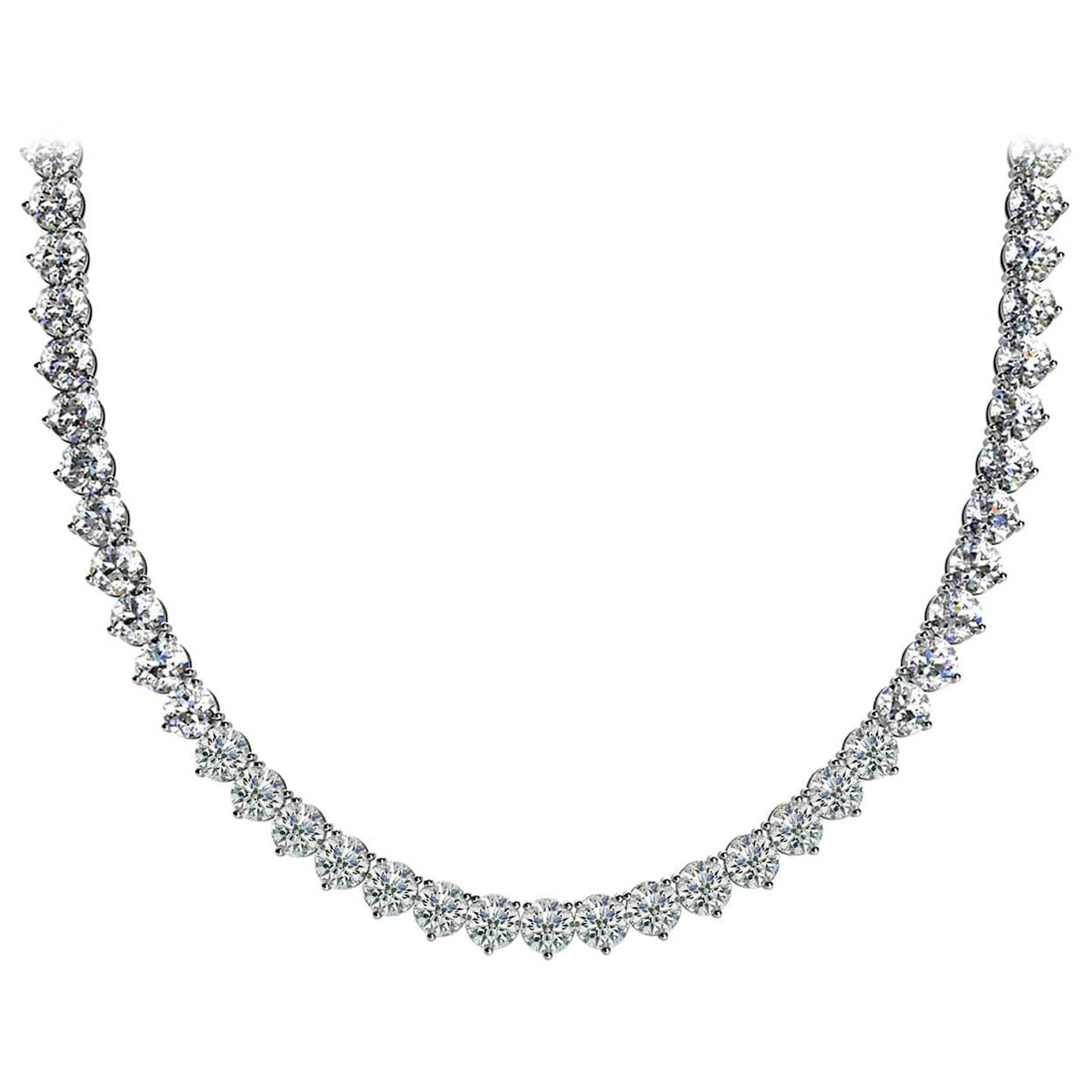 White Gold and 11.50ctw Round Brilliant Cut Diamond Tennis Necklace