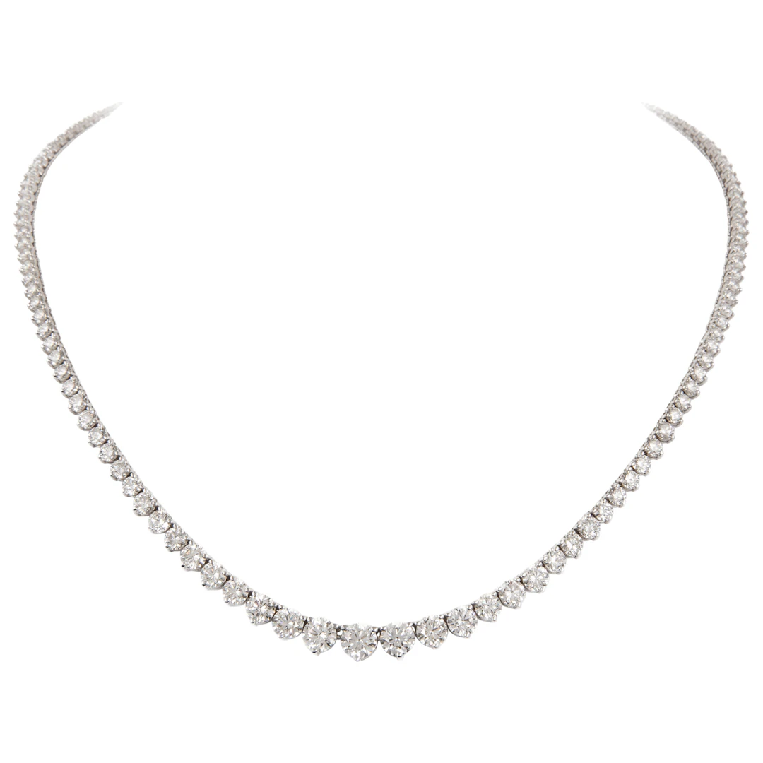 White Gold and 13.10ctw Round Brilliant Cut Diamond Rivière Tennis Necklace