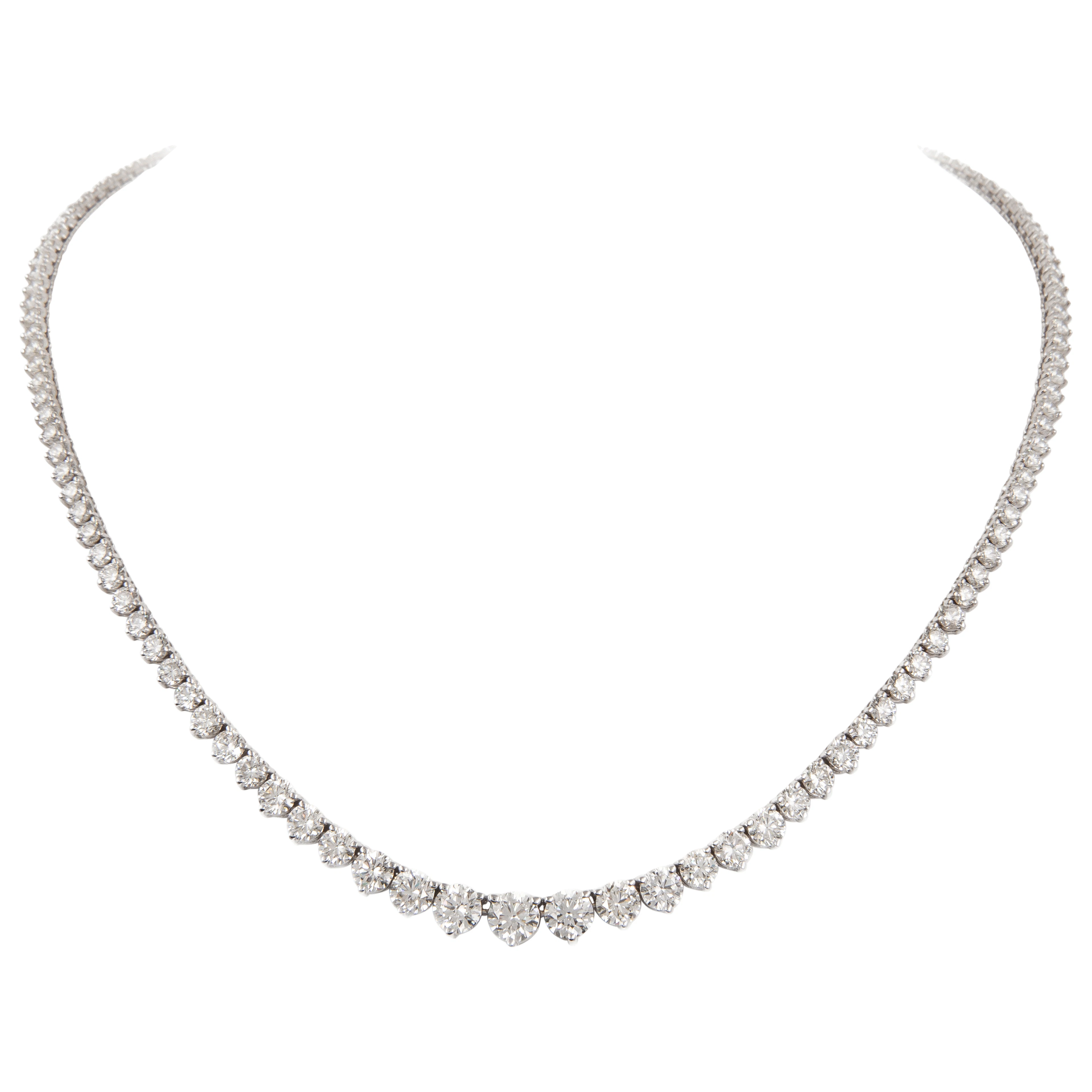 White Gold and 13.10ctw Round Brilliant Cut Diamond Rivière Tennis Necklace