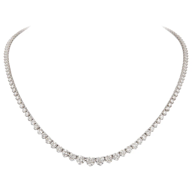White Gold and 13.10ctw Round Brilliant Cut Diamond Rivière Tennis Necklace