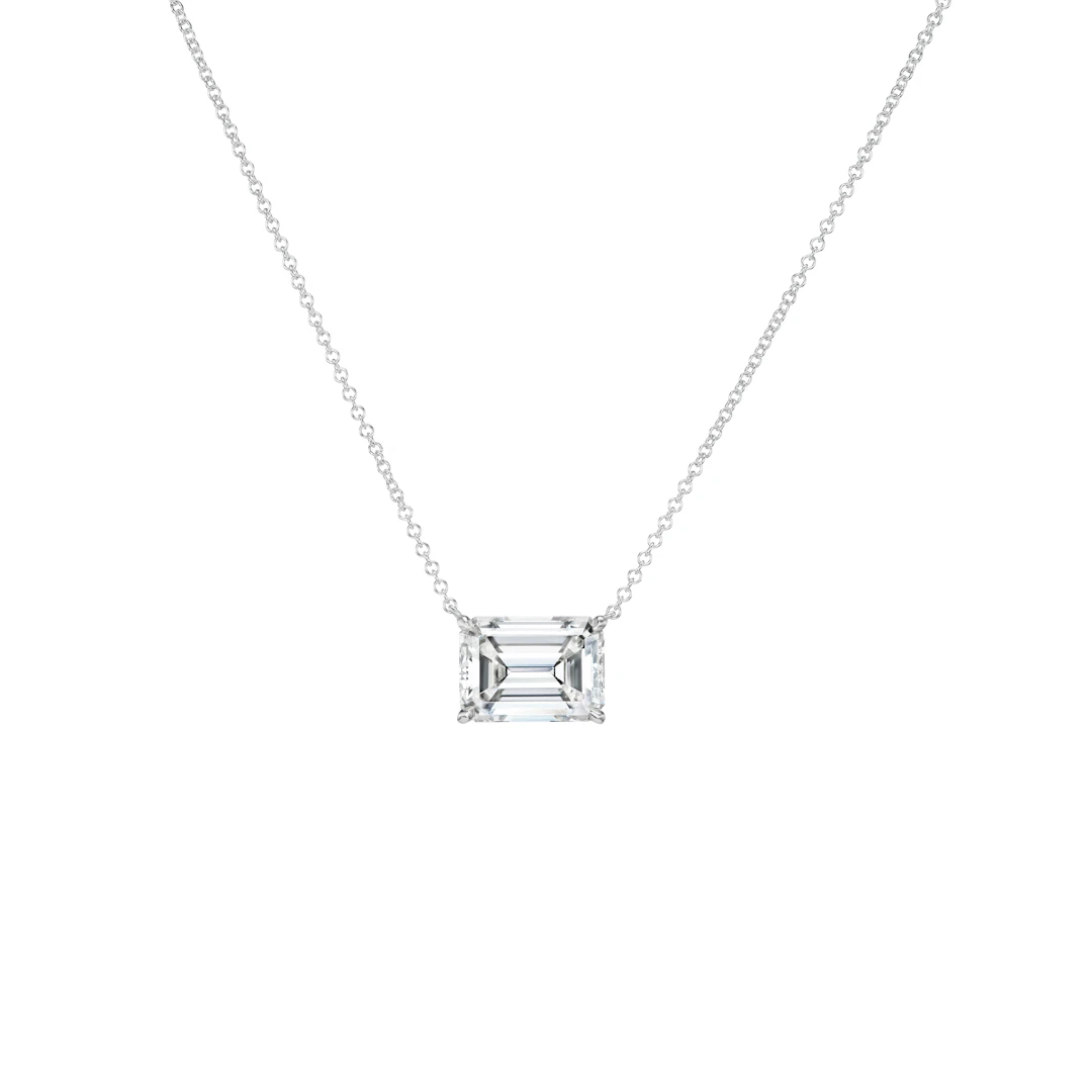 Platinum and 3.01ct Emerald Cut Diamond Pendant Necklace