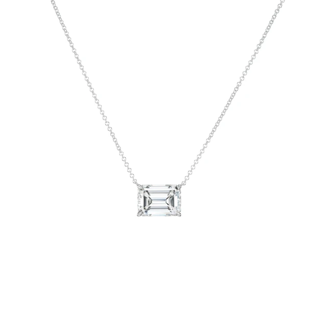 Platinum and 3.01ct Emerald Cut Diamond Pendant Necklace