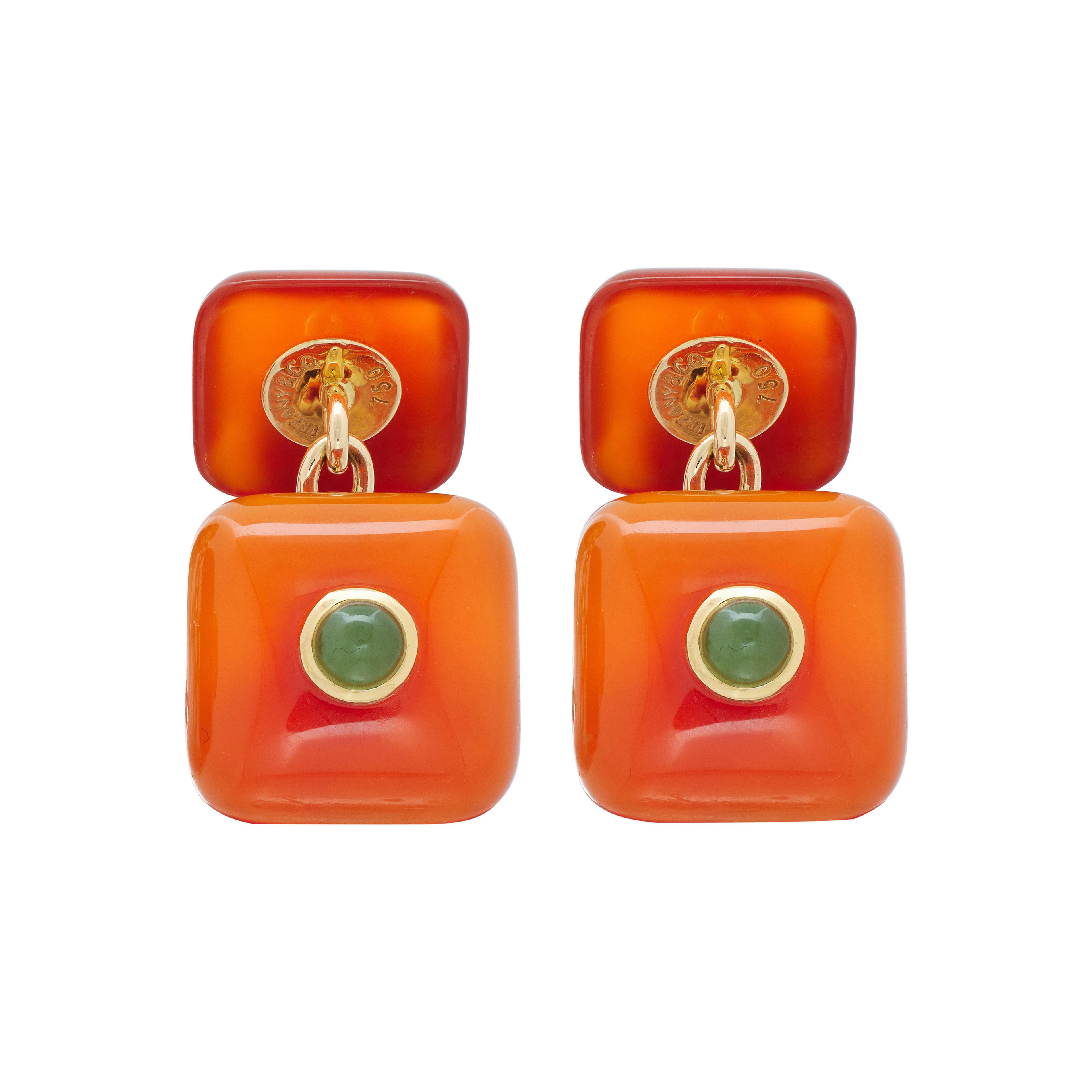 Gold, Carnelian and Serpentine Cufflinks