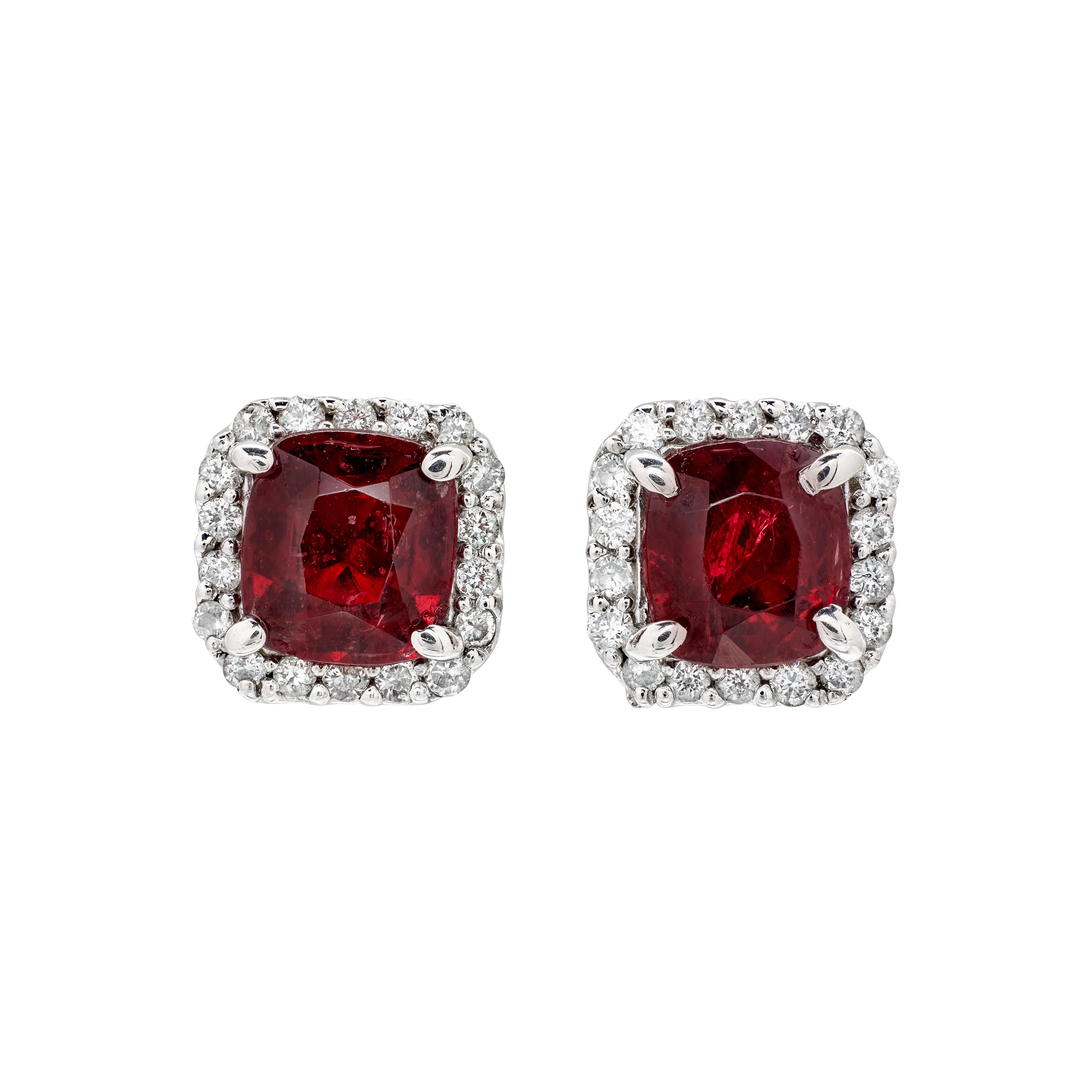 White Gold, 2.14ctw Burmese Spinel and Diamond Stud Earrings