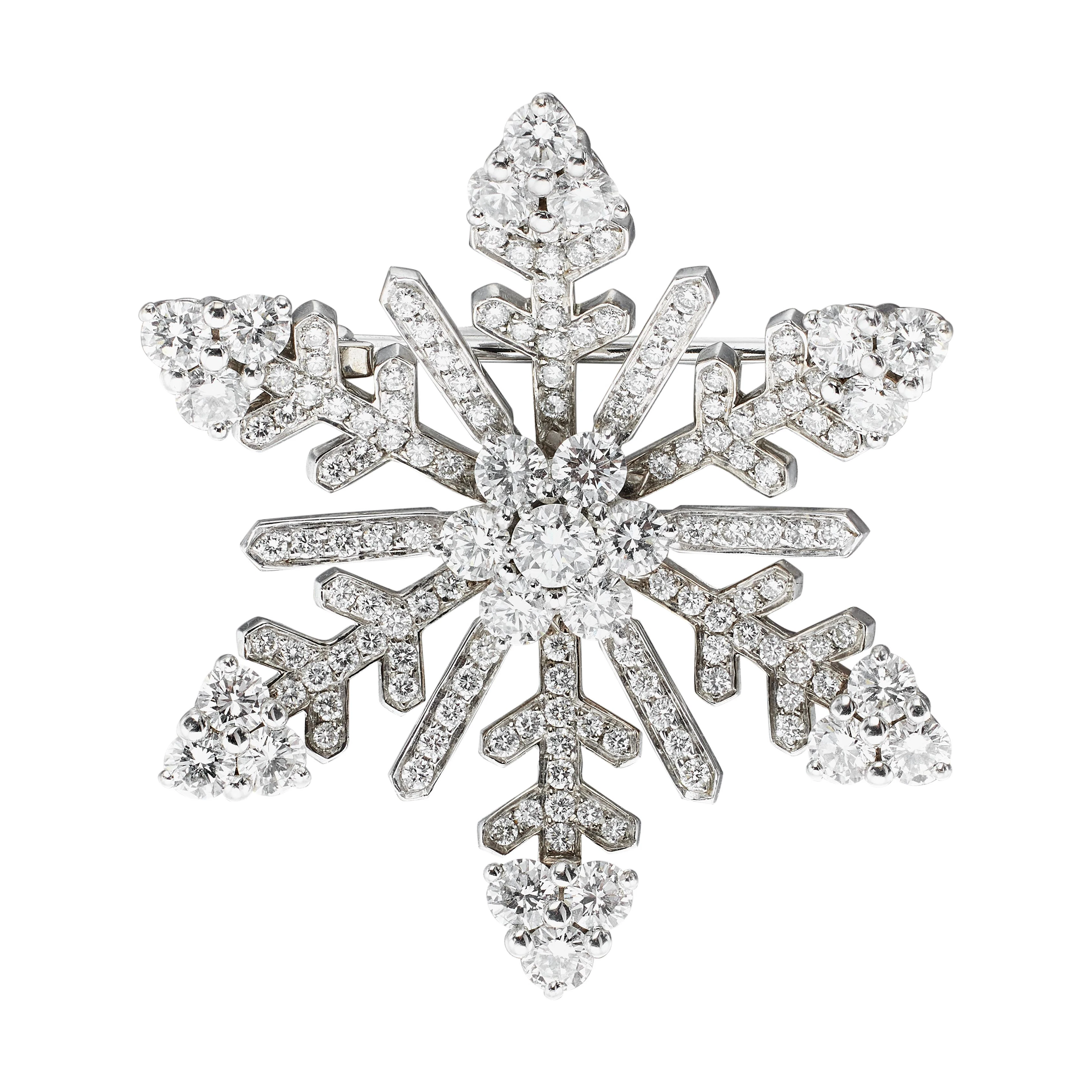 White Gold and Diamond Snowflake Brooch