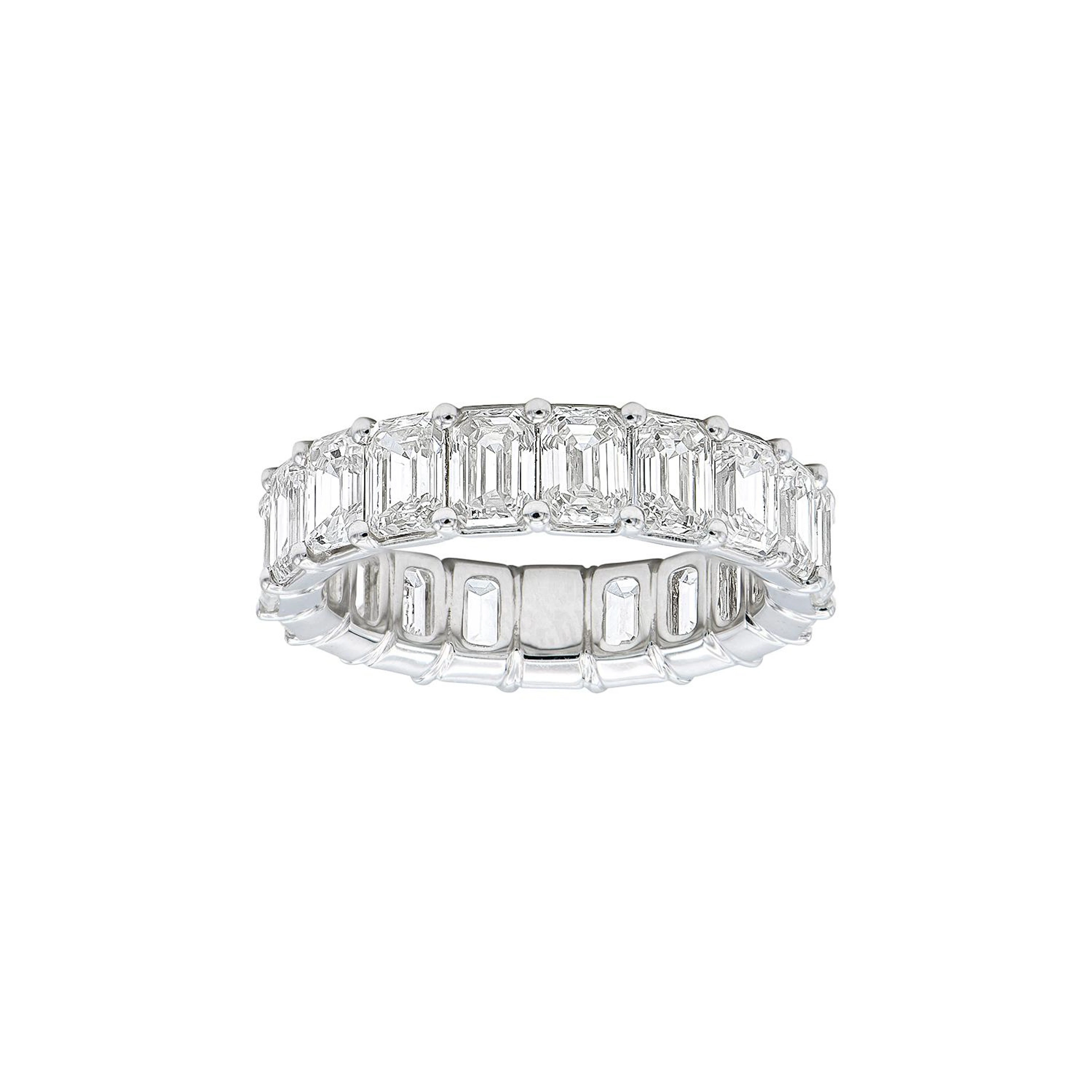 White Gold and 7.10ct Emerald Cut Diamond Eternity Band Ring