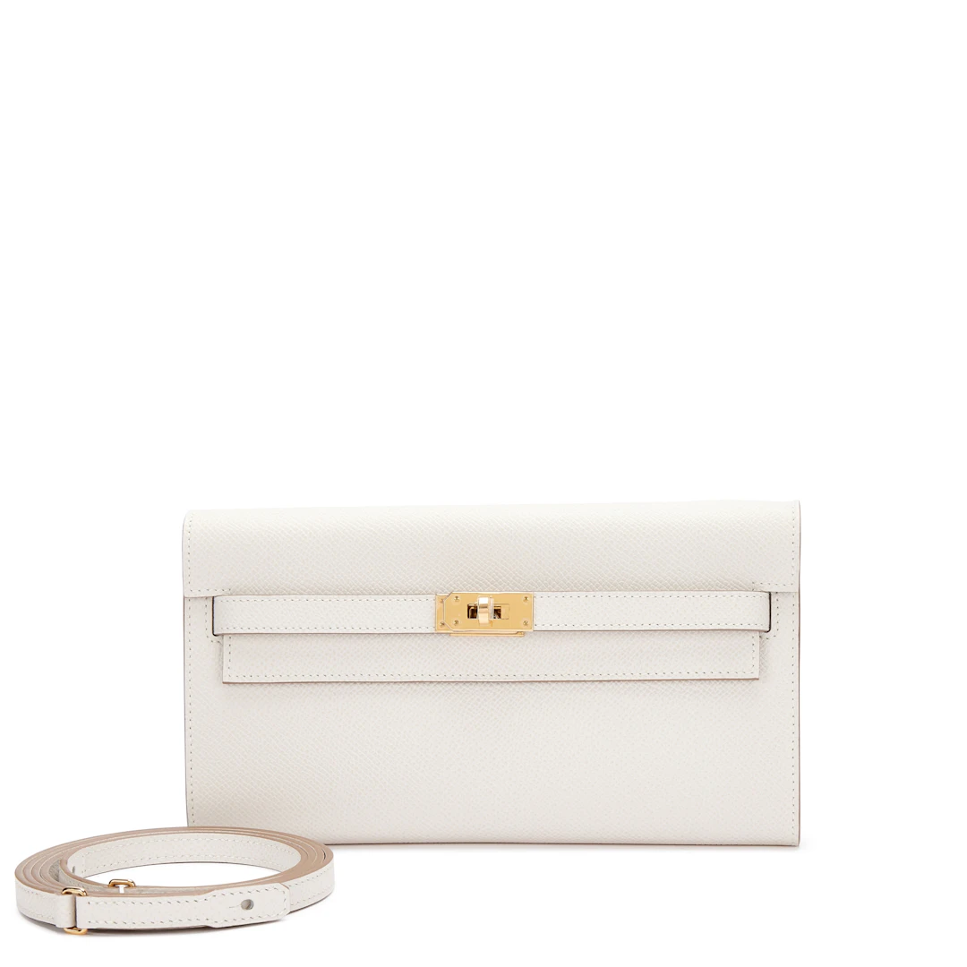 Gris Pale Epsom Kelly-To-Go Wallet Gold Hardware, 2023