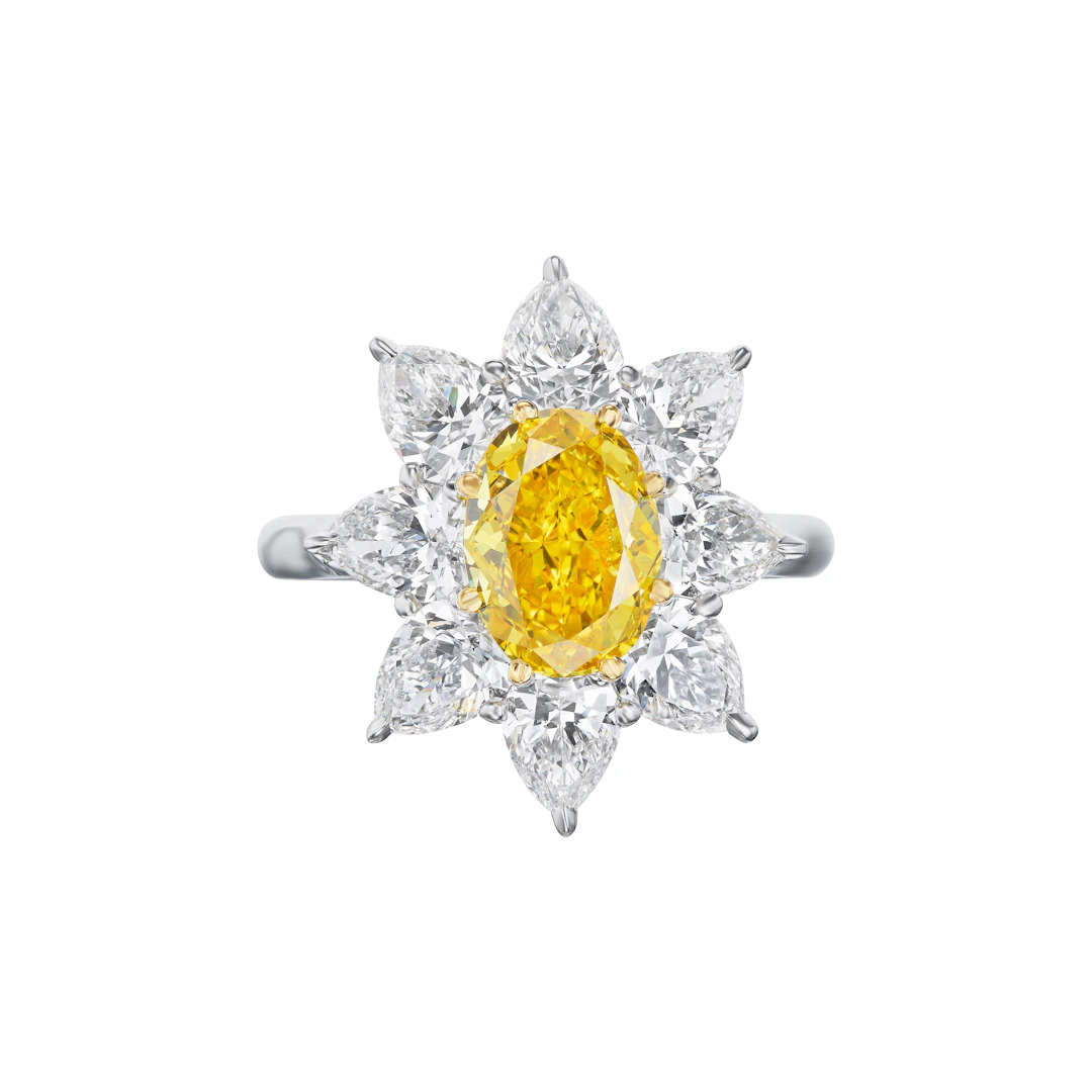 Platinum, Gold, 2.01ct Oval Cut Fancy Vivid Orangey Yellow Diamond