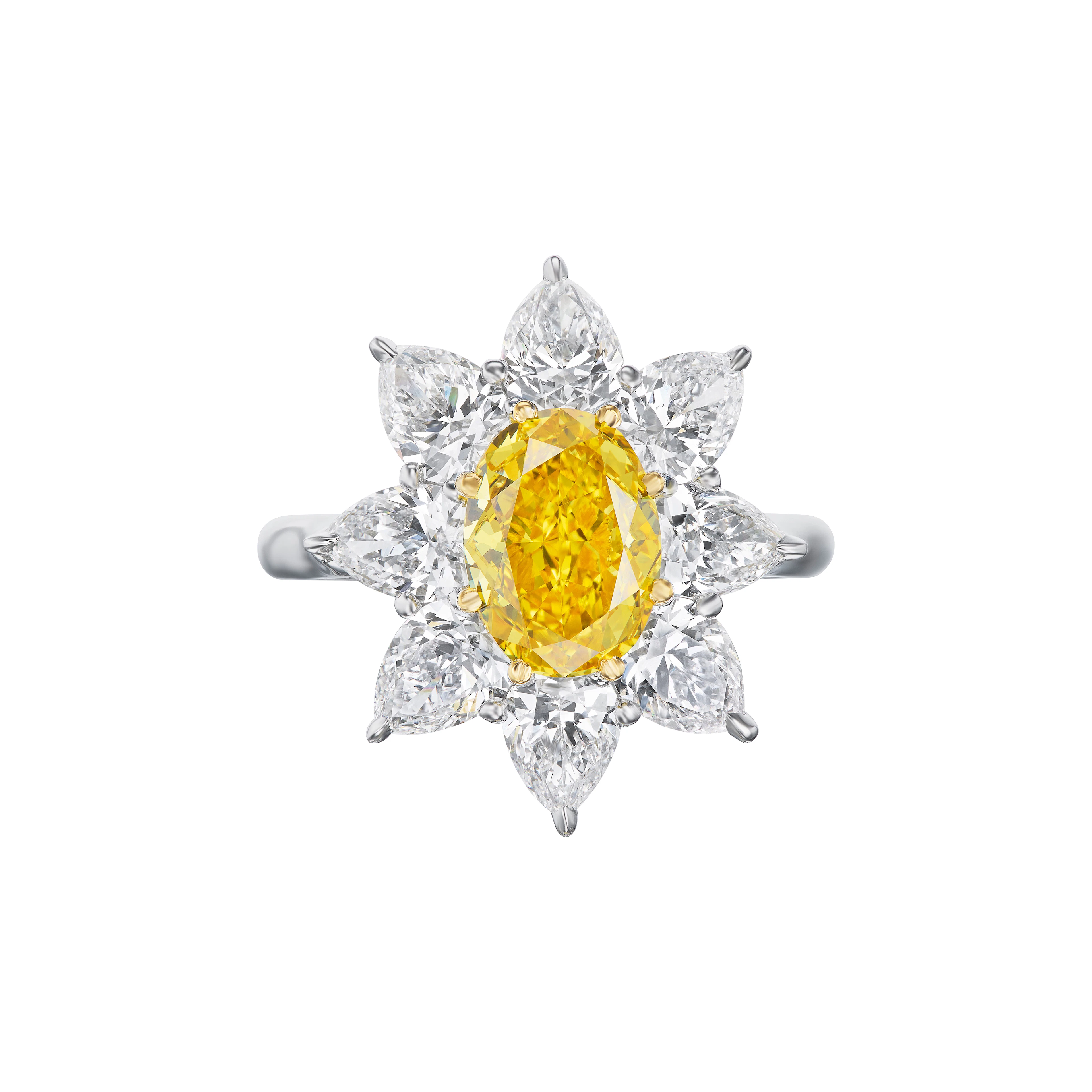 Platinum, Gold, 2.01ct Oval Cut Fancy Vivid Orangey Yellow Diamond
