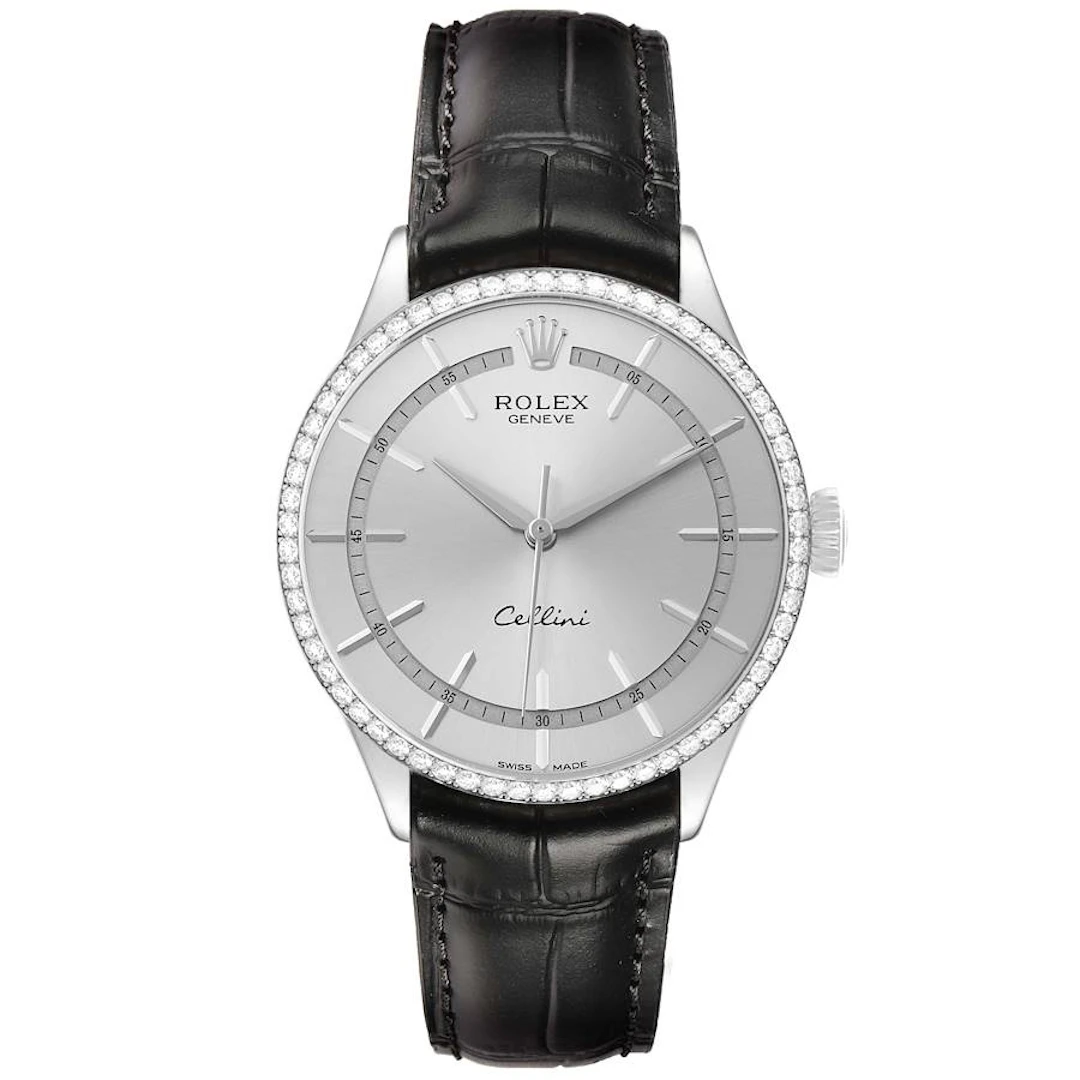 Cellini Time (Reference 50709). A 39mm white gold diamond-set automatic