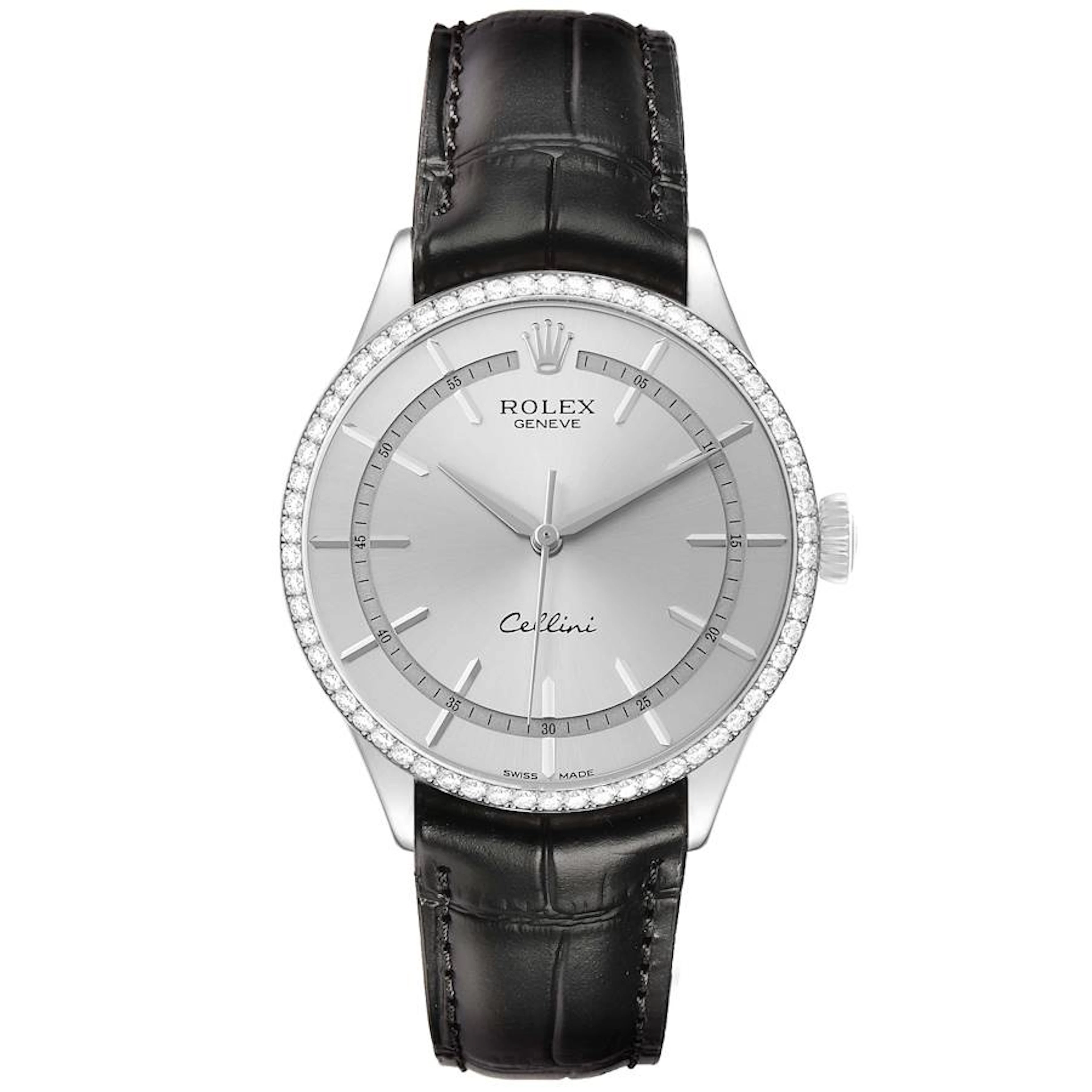 Cellini Time (Reference 50709). A 39mm white gold diamond-set automatic