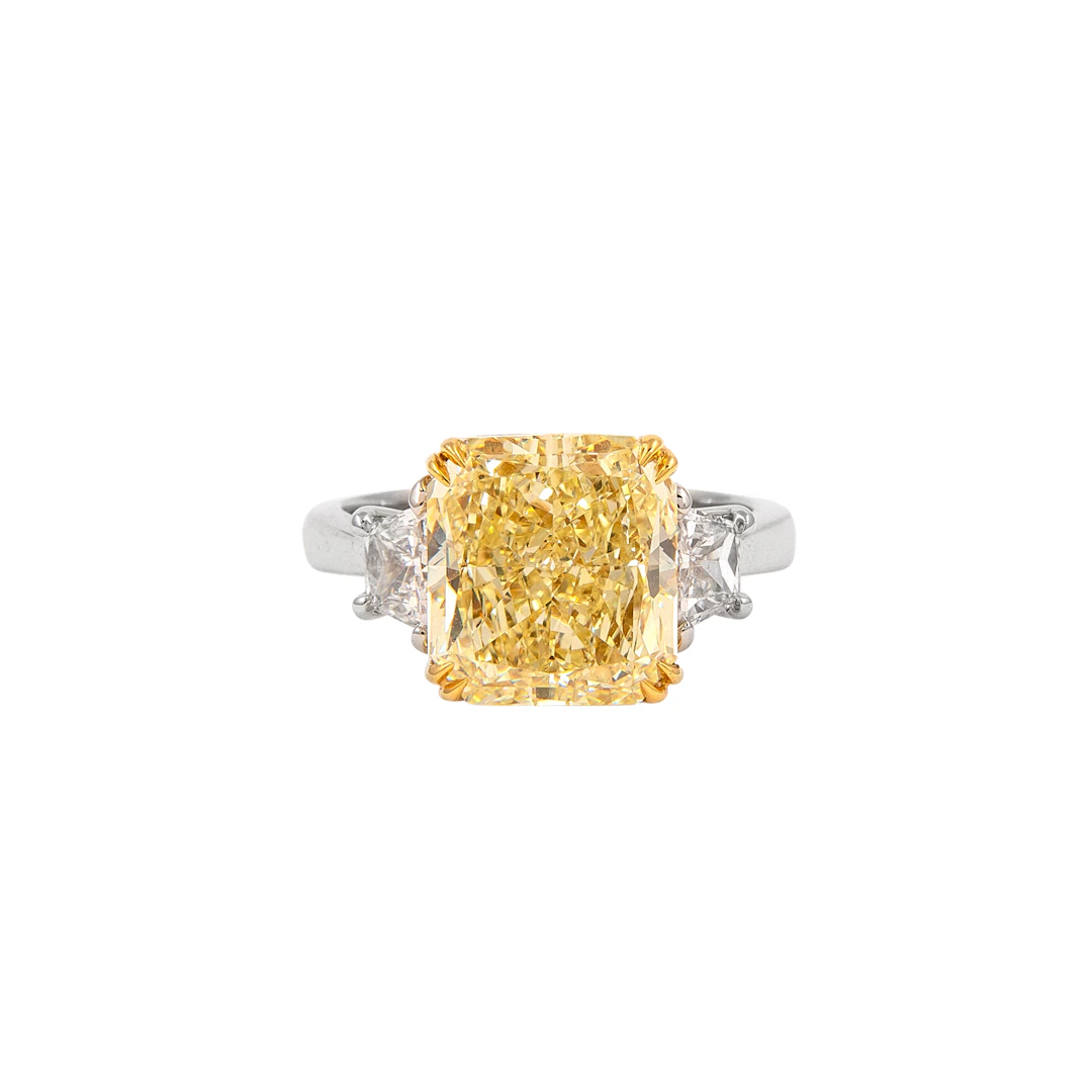 Platinum, Gold, 5.04ct Radiant Cut Fancy Yellow Diamond and Diamond