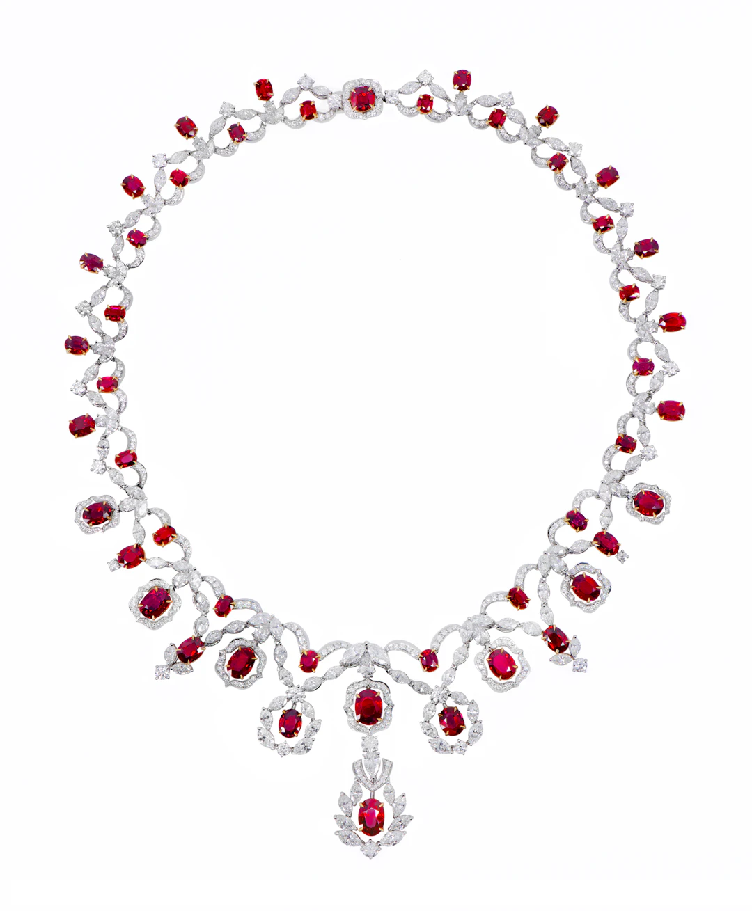 Platinum, 43.25ctw Burmese Ruby and Diamond Necklace