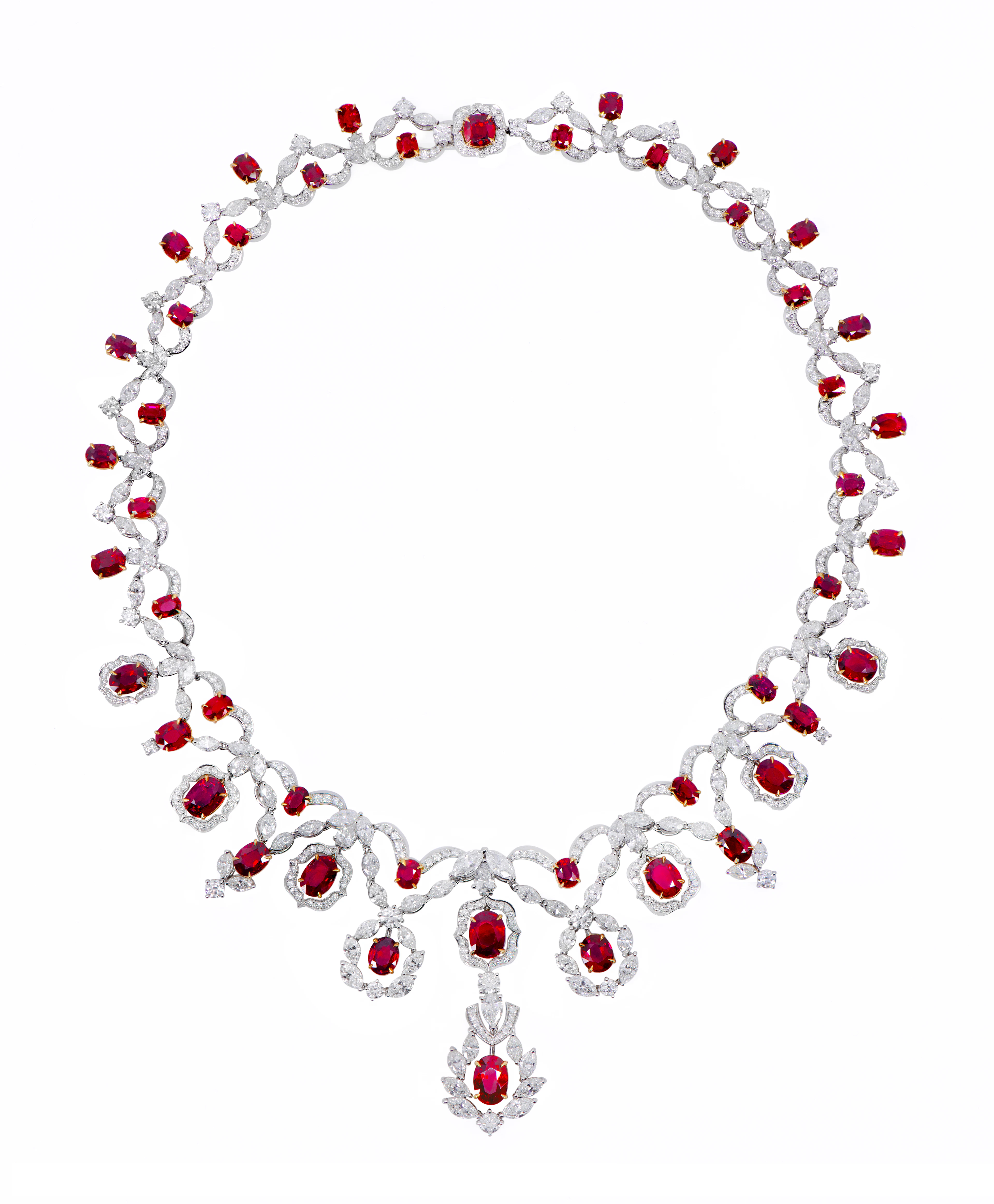 Platinum, 43.25ctw Burmese Ruby and Diamond Necklace