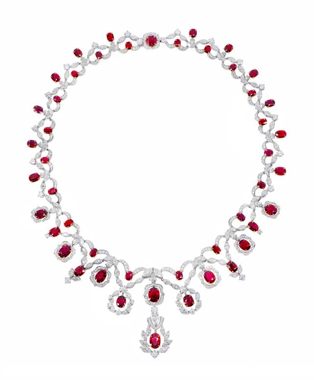 Platinum, 43.25ctw Burmese Ruby and Diamond Necklace