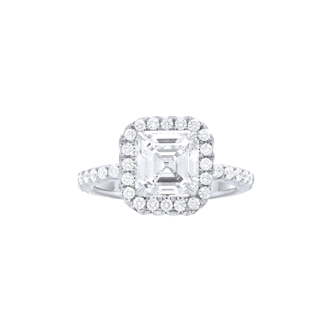 Platinum, 2.01ct Asscher Cut Diamond and Diamond Engagement Ring