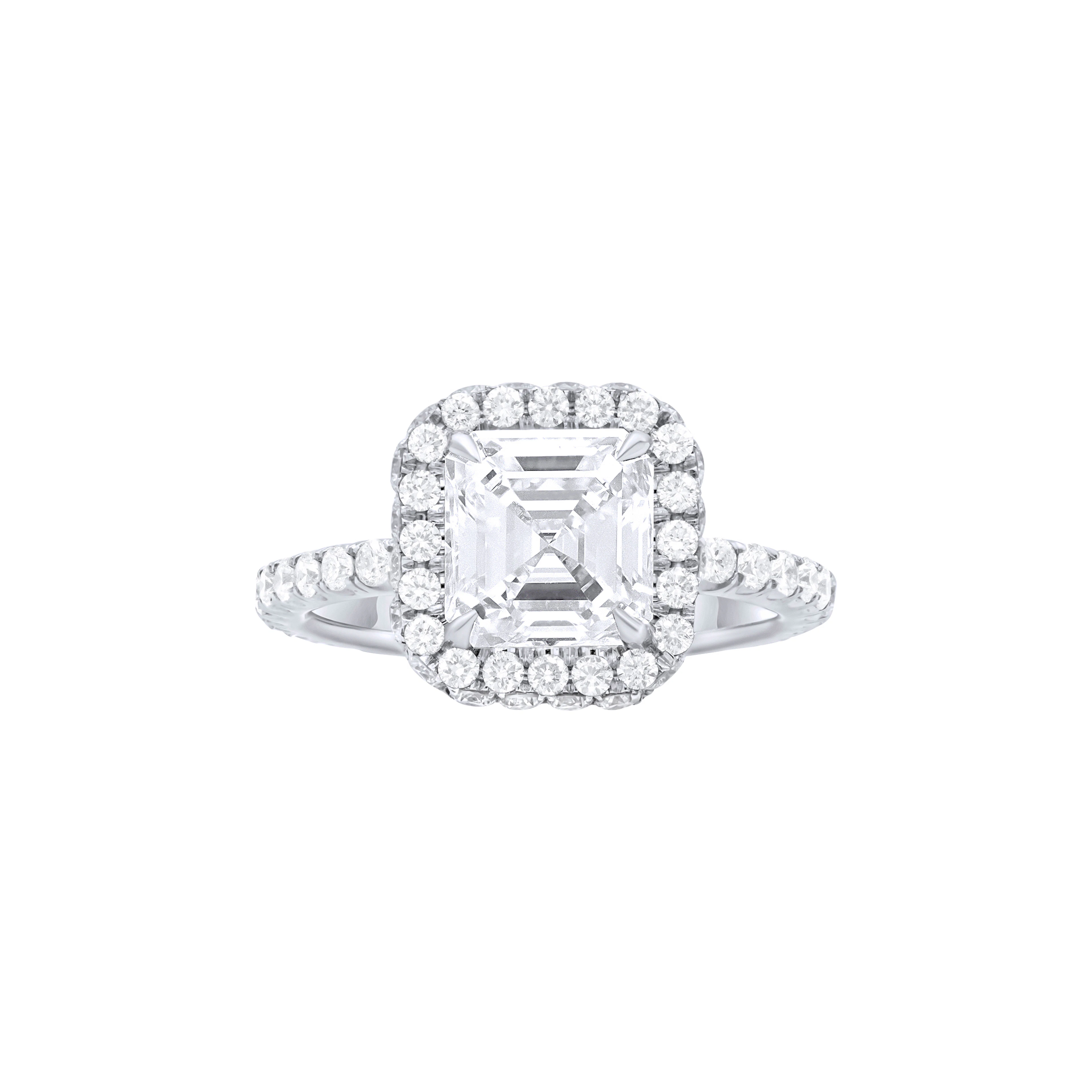 Platinum, 2.01ct Asscher Cut Diamond and Diamond Engagement Ring
