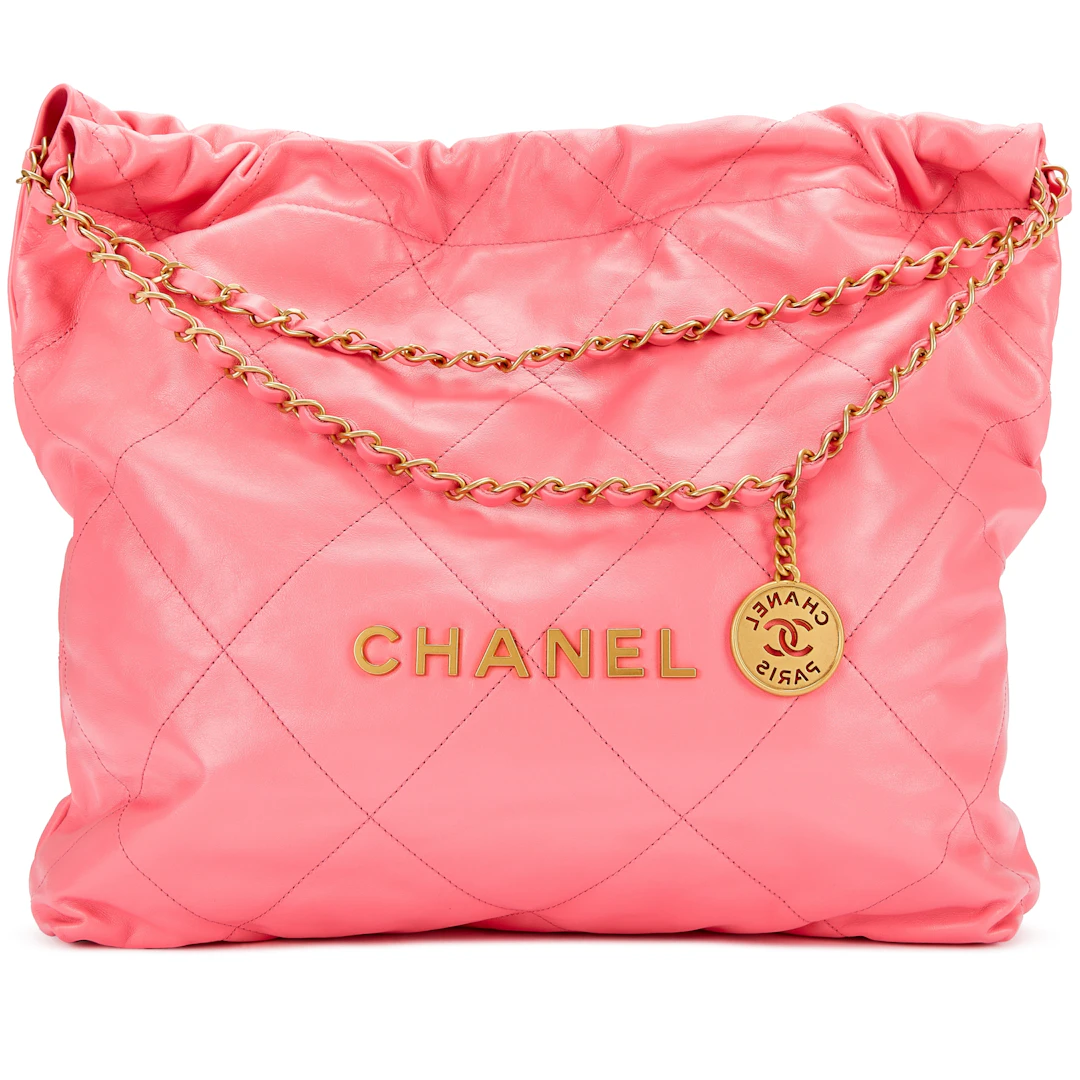 Pink Quilted Calfskin Small Chanel 22 Brushed Gold Hardware