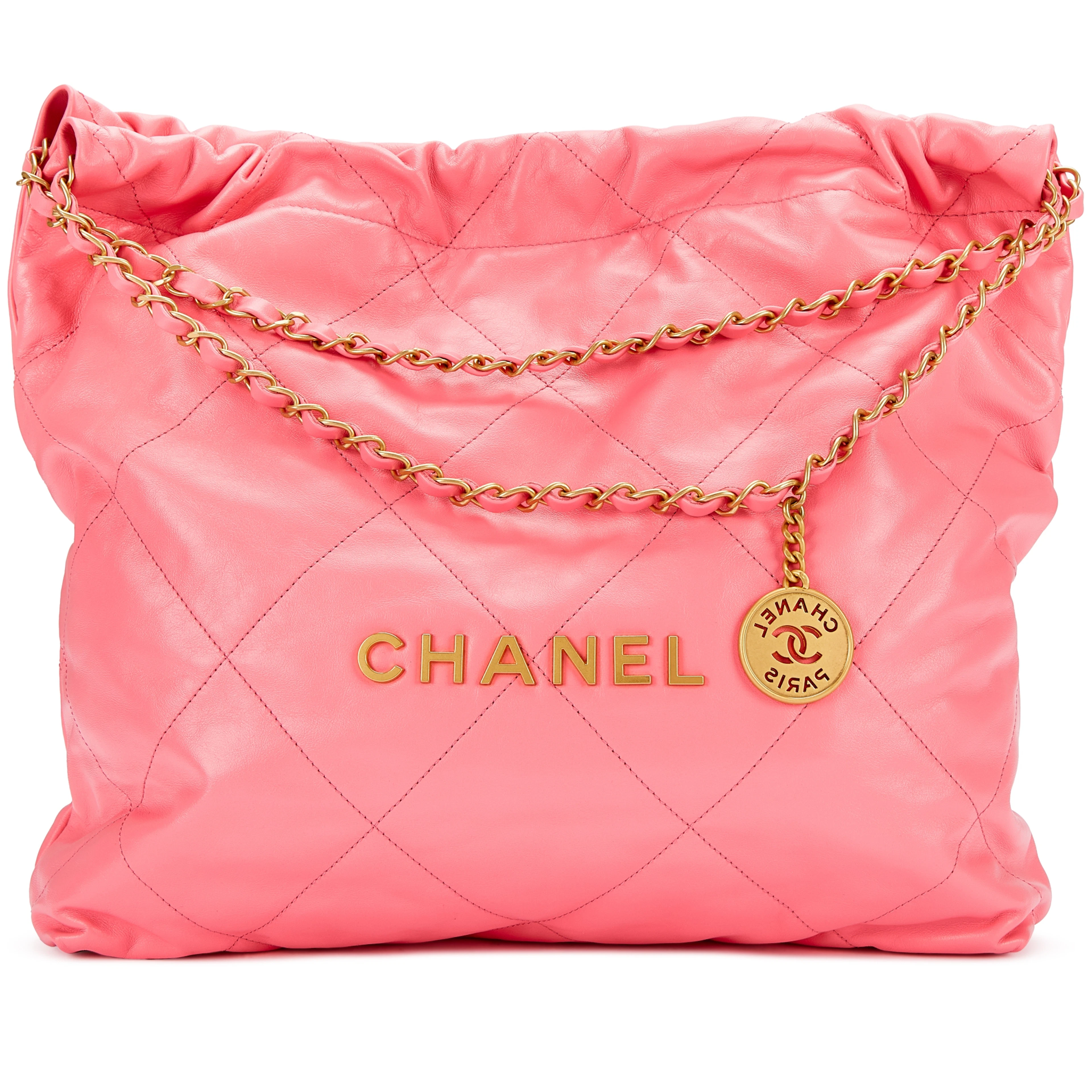 Pink Quilted Calfskin Small Chanel 22 Brushed Gold Hardware