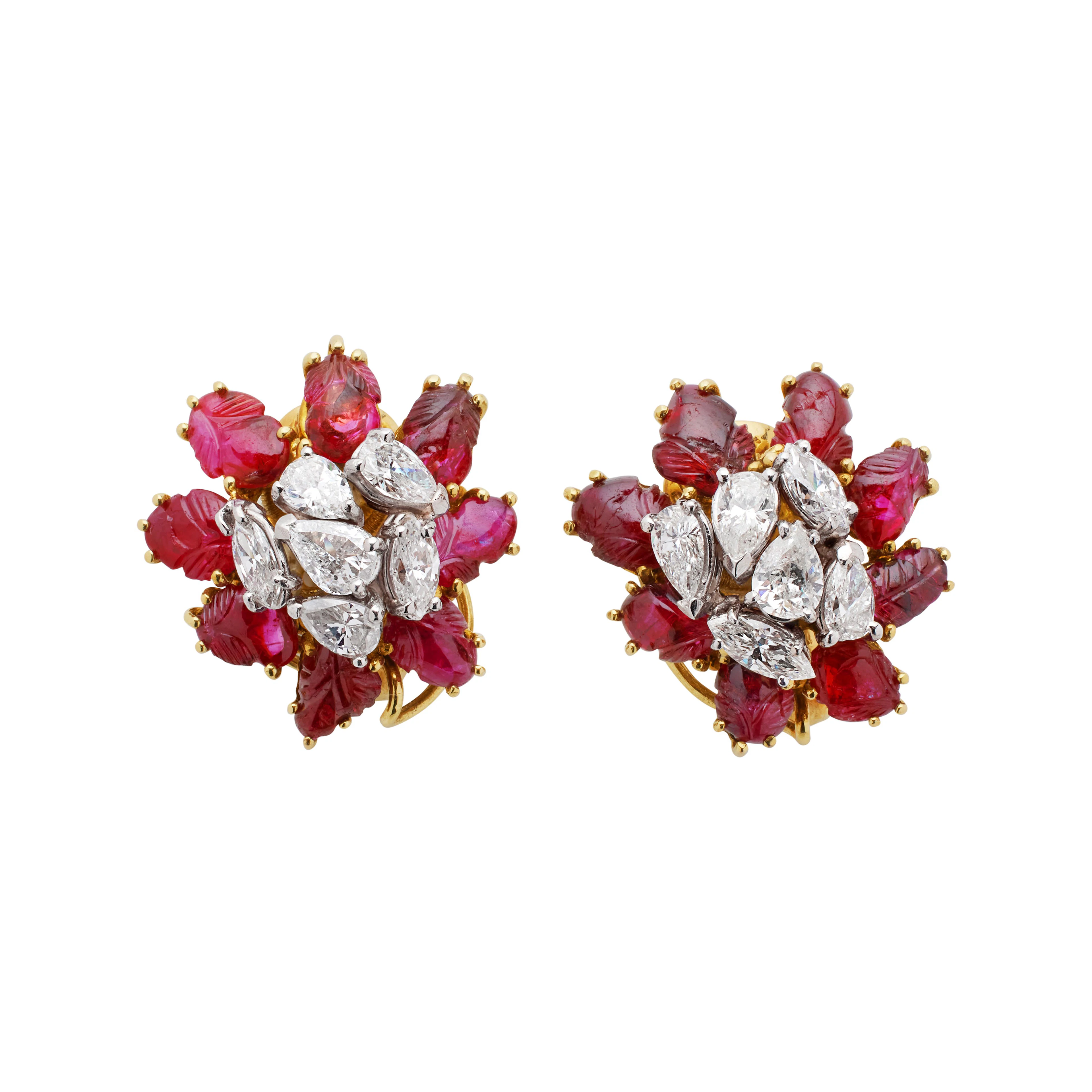 Vintage Gold, Ruby and Diamond Earclips