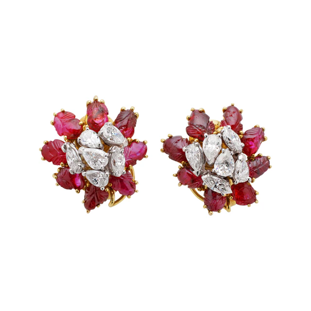 Vintage Gold, Ruby and Diamond Earclips