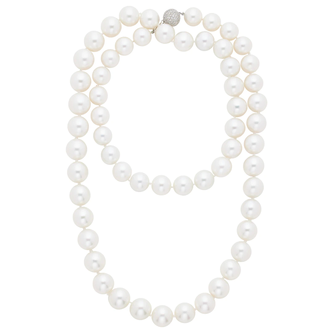 White Gold, Cultured Pearl and Diamond Necklace