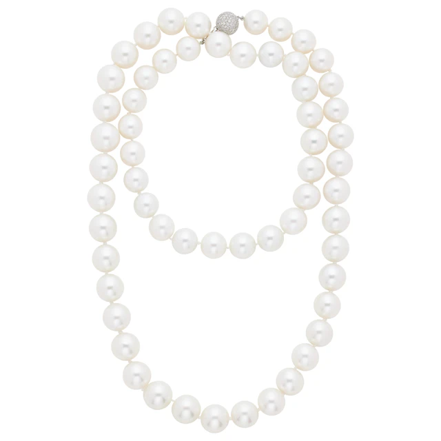 White Gold, Cultured Pearl and Diamond Necklace
