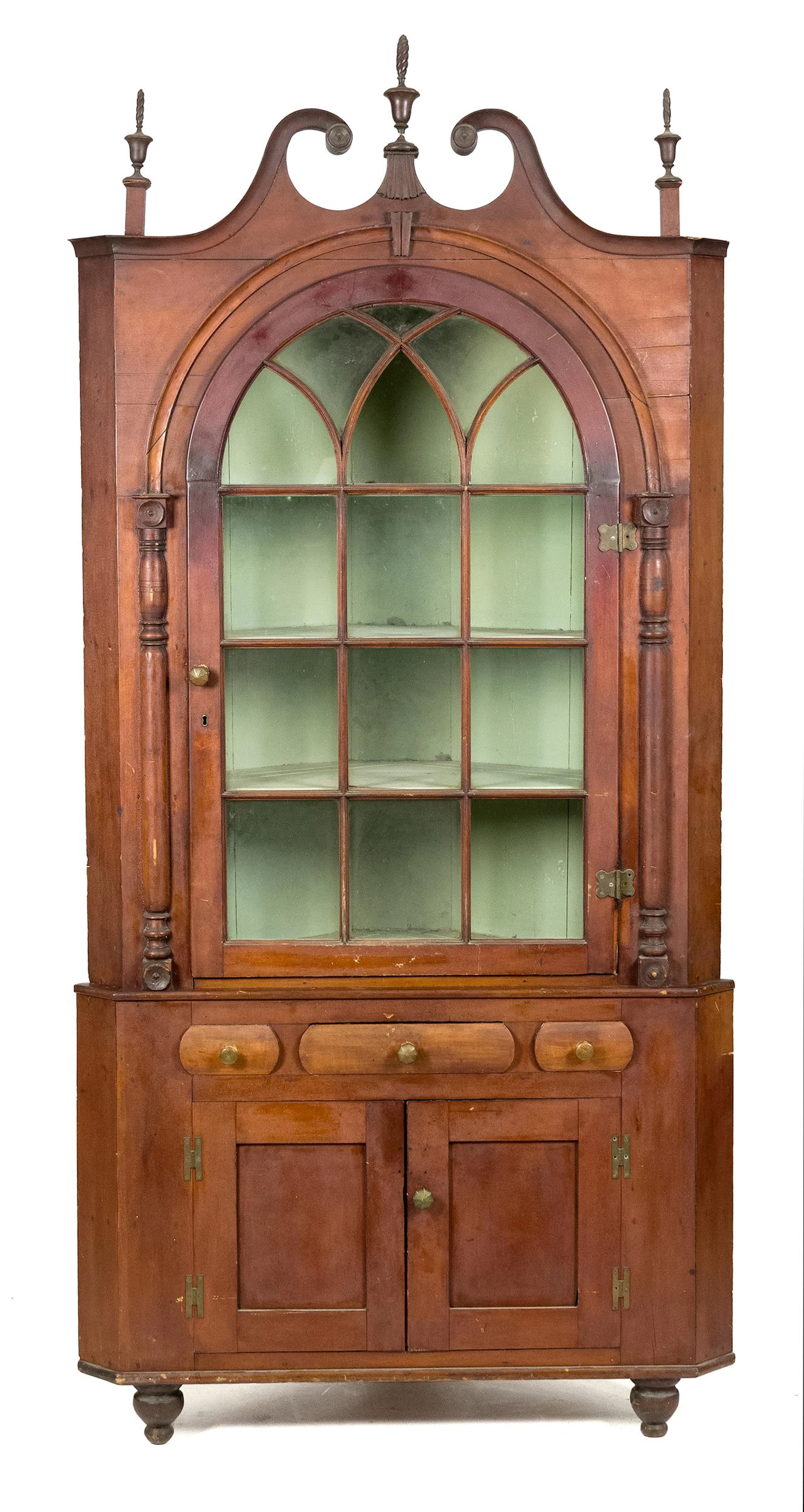 FEDERAL CHERRY CORNER CUPBOARD.