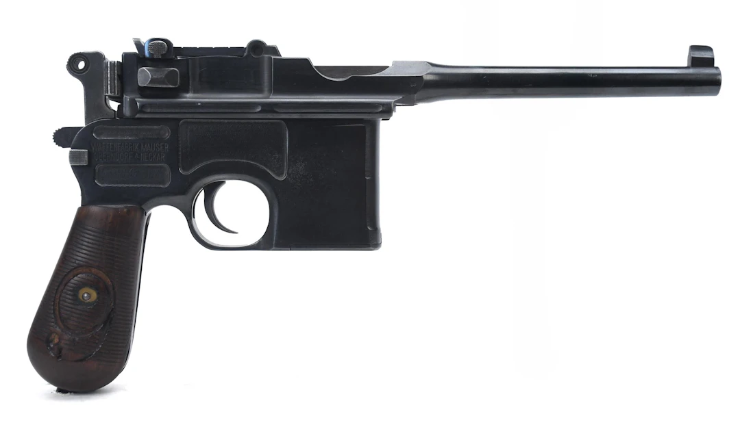 MAUSER C96 RED 9 BROOMHANDLE 9MM SEMI-AUTO PISTOL.