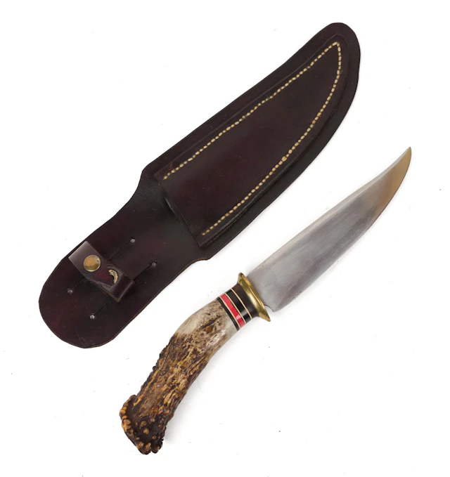 20TH C. JAMES BATSON STAG HANDLE HUNTING KNIFE.