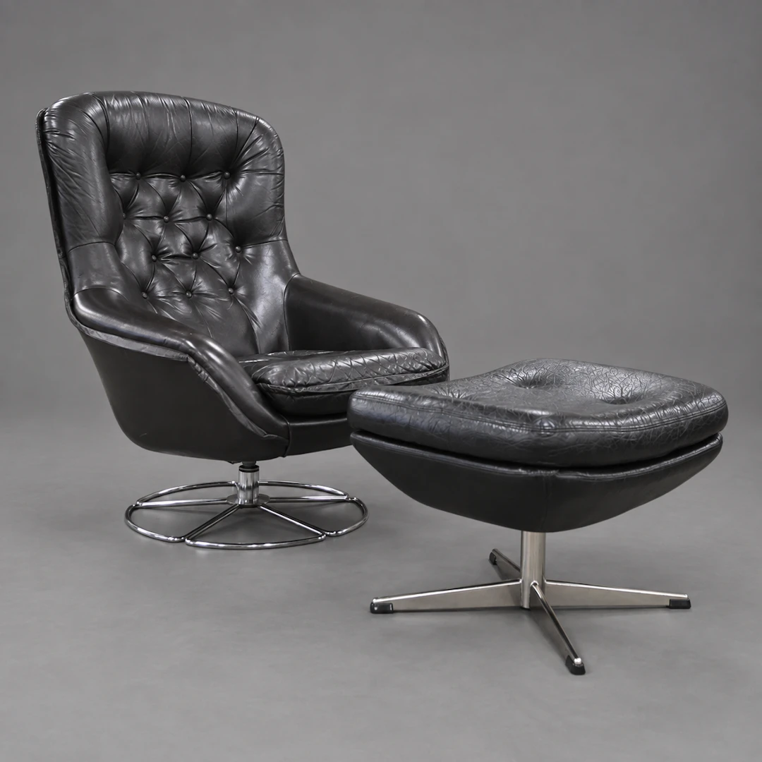 Fåtölj, läder, Peem, Finland, 1970-tal.