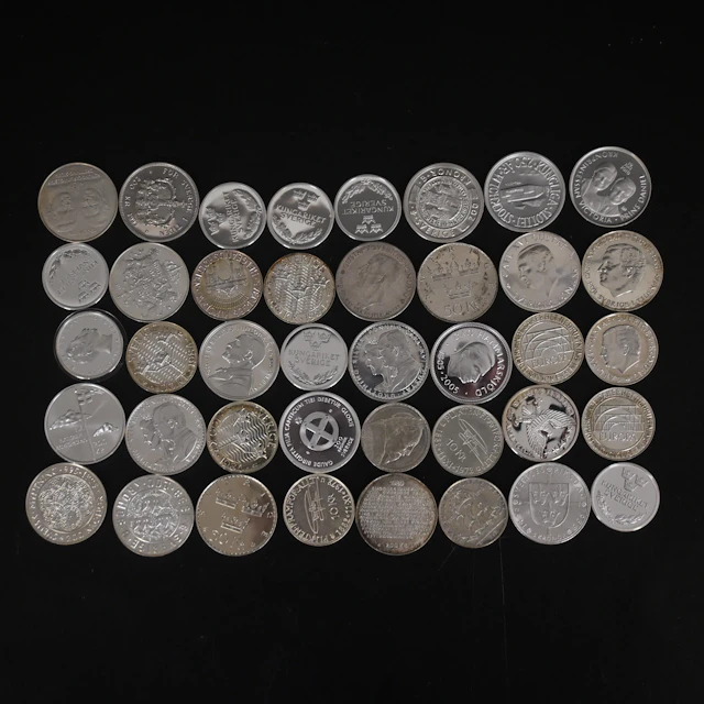 Mynt, ett parti, sterlingsilver.