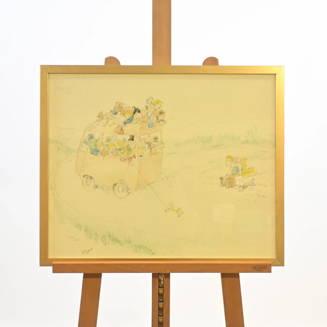 Robert Högfeldt (1894-1986) "Bussen" färglitografi, signerad.