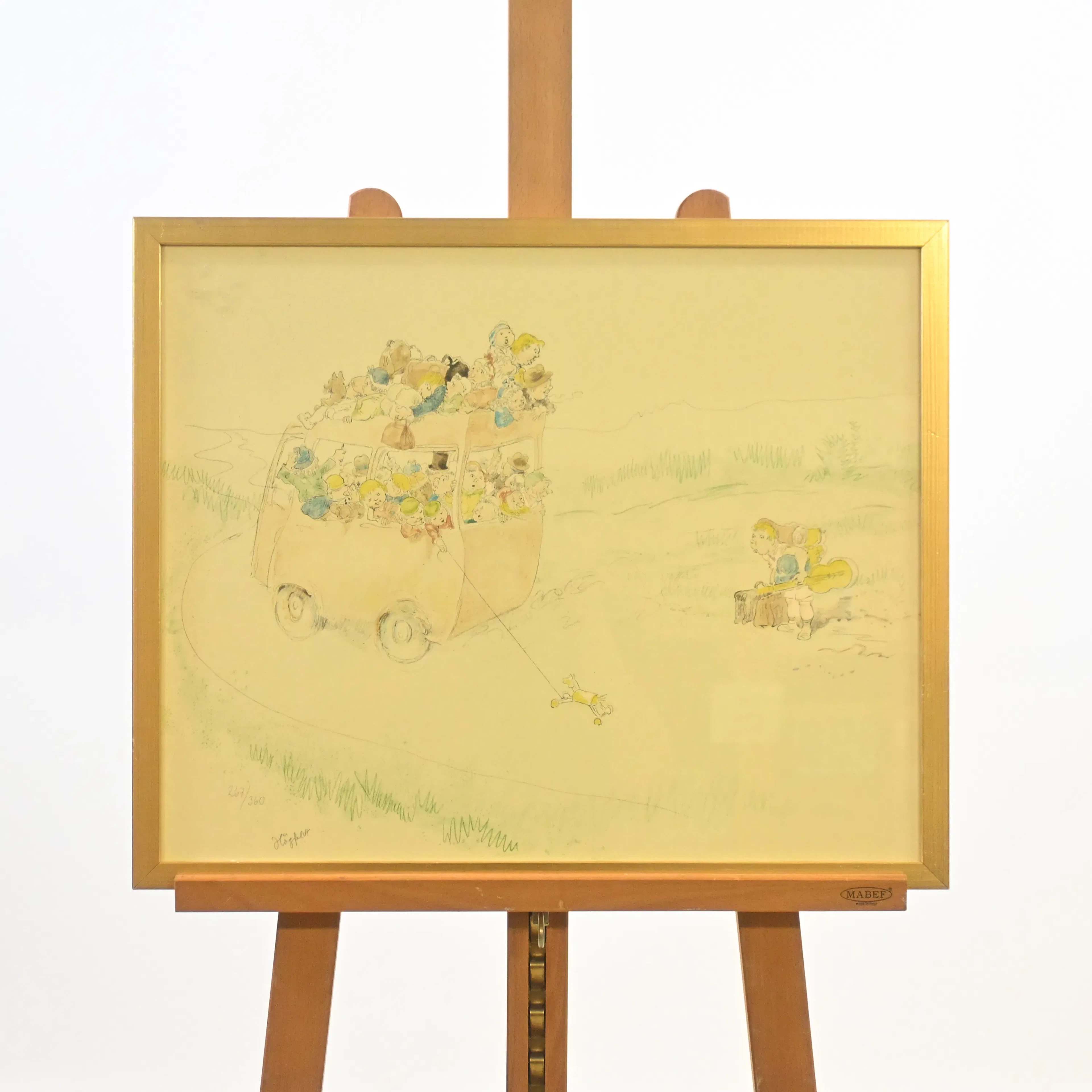 Robert Högfeldt (1894-1986) "Bussen" färglitografi, signerad.