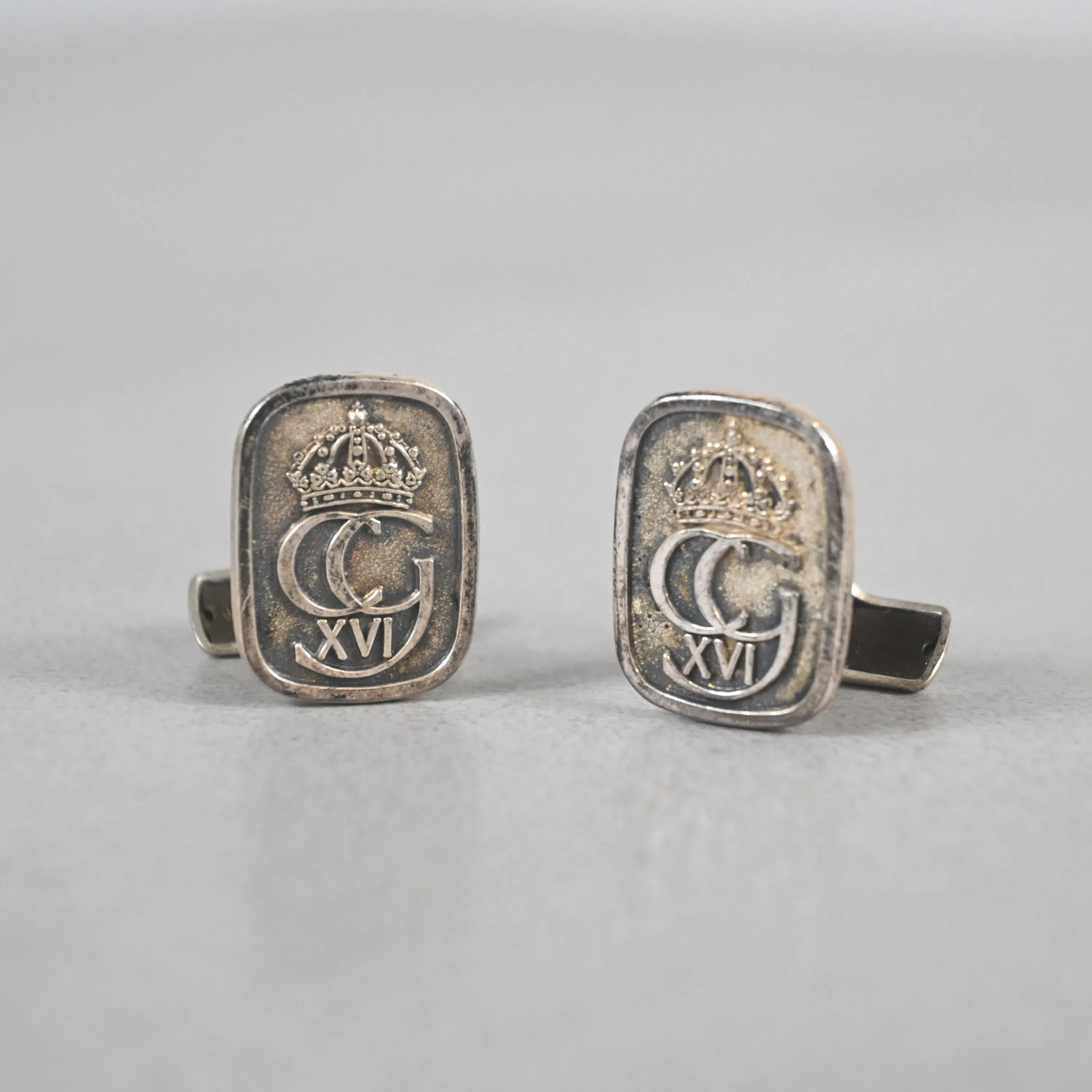 Manschettknappar, ett par, silver, Carl XVI:s monogram, 1980.