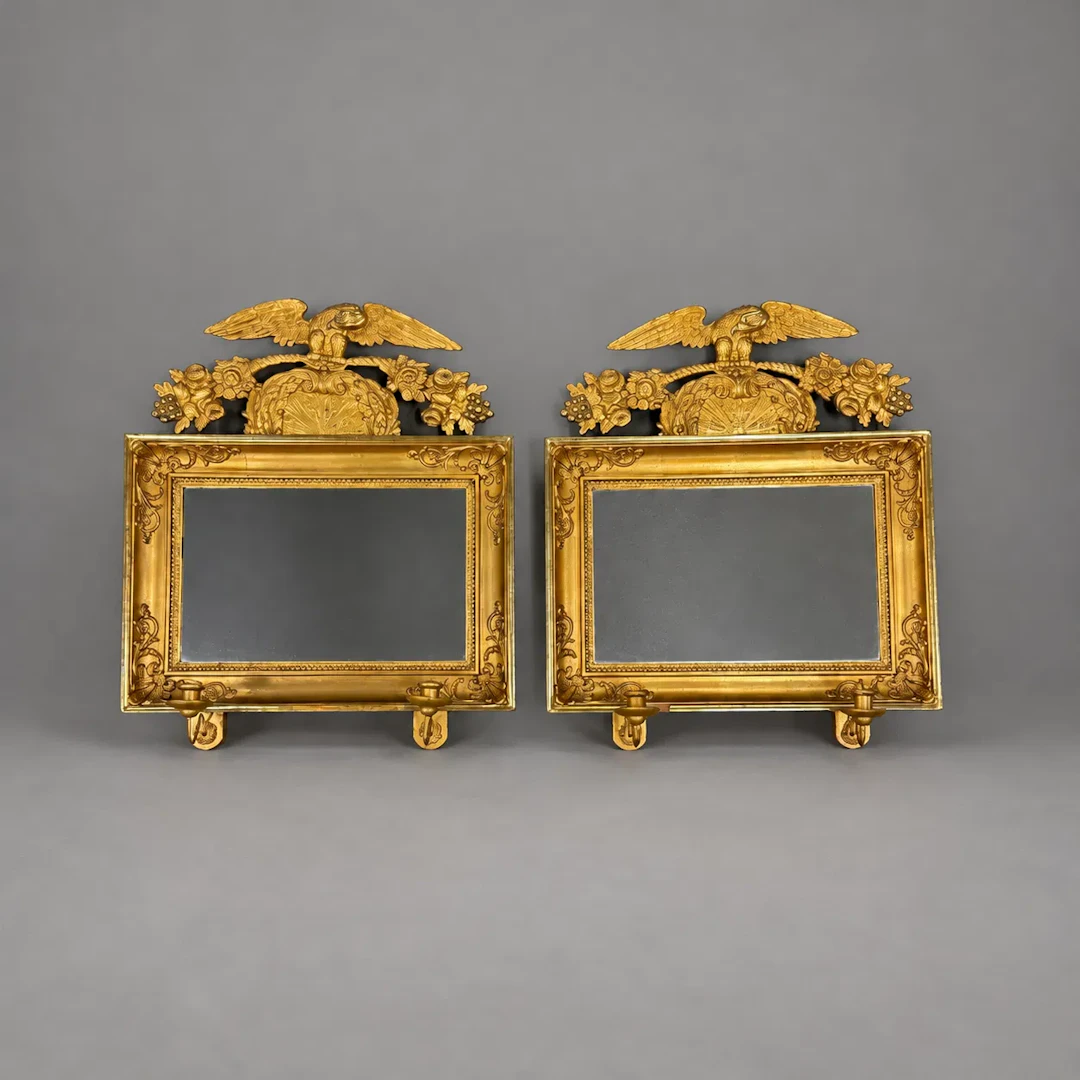 Spegellampetter, ett par, empire, 1800-talets första hälft.