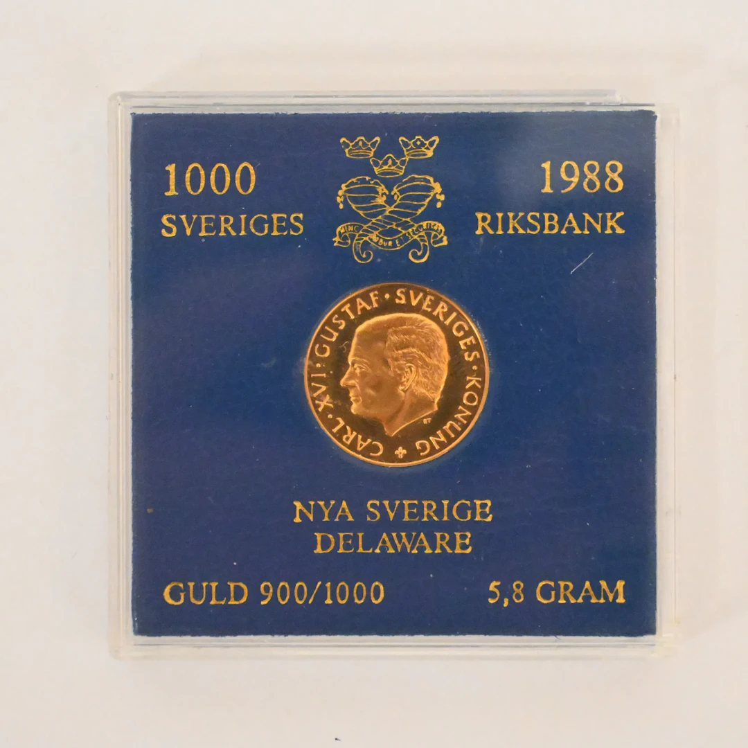 Guldmynt, 1000kr, Nya Sverige Delaware, 1988.