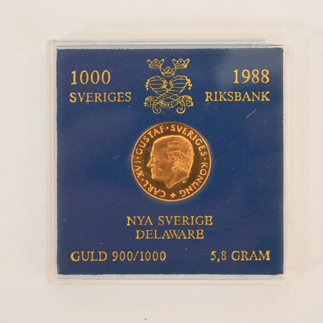 Guldmynt, 1000kr, Nya Sverige Delaware, 1988.