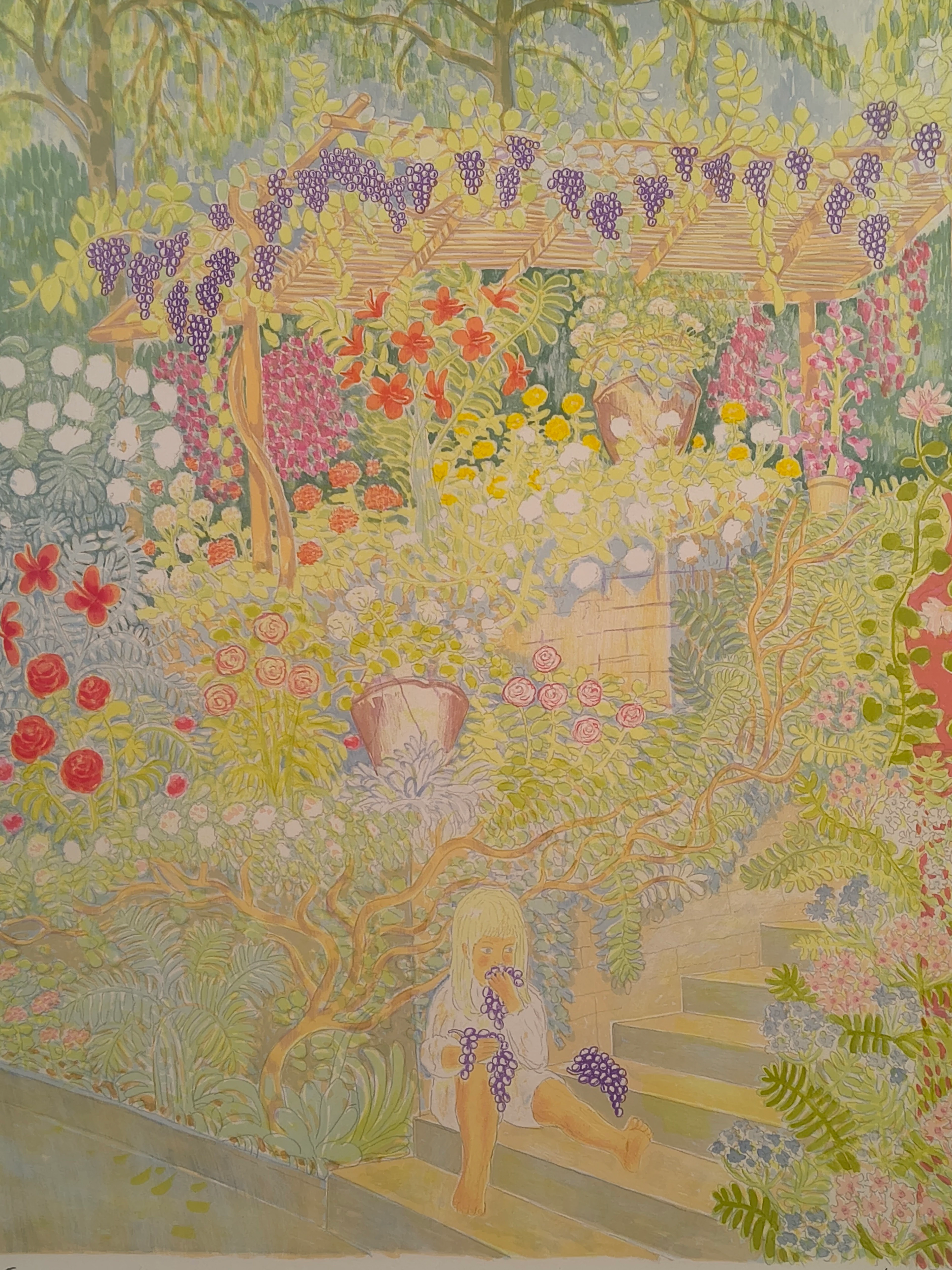 Färglitografi, "Trädgård i Santa Maria" Mårten Andersson, signerad & numrerad