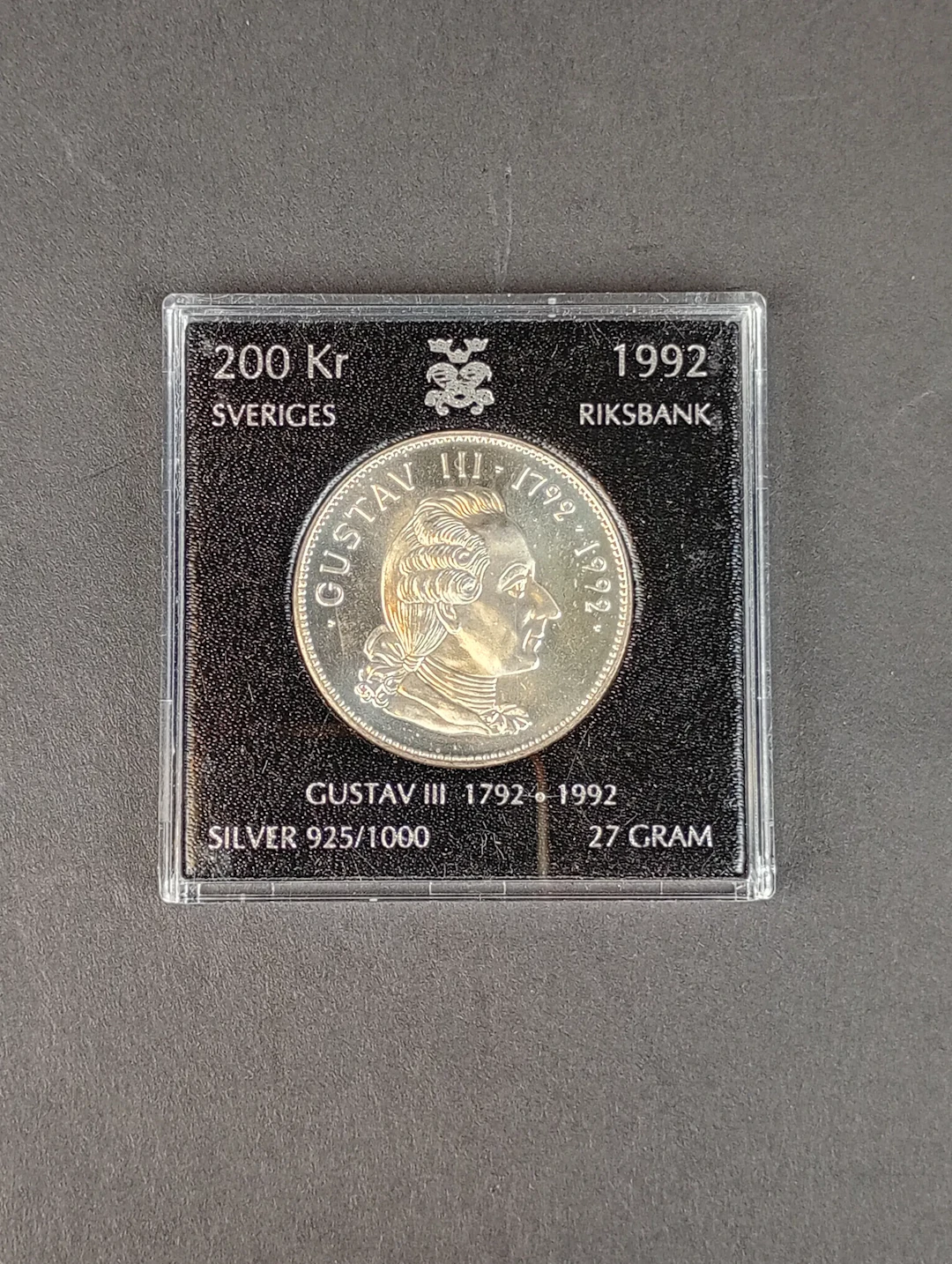 Silver, Jubileumsmynt 200 kr Gustav III 1992