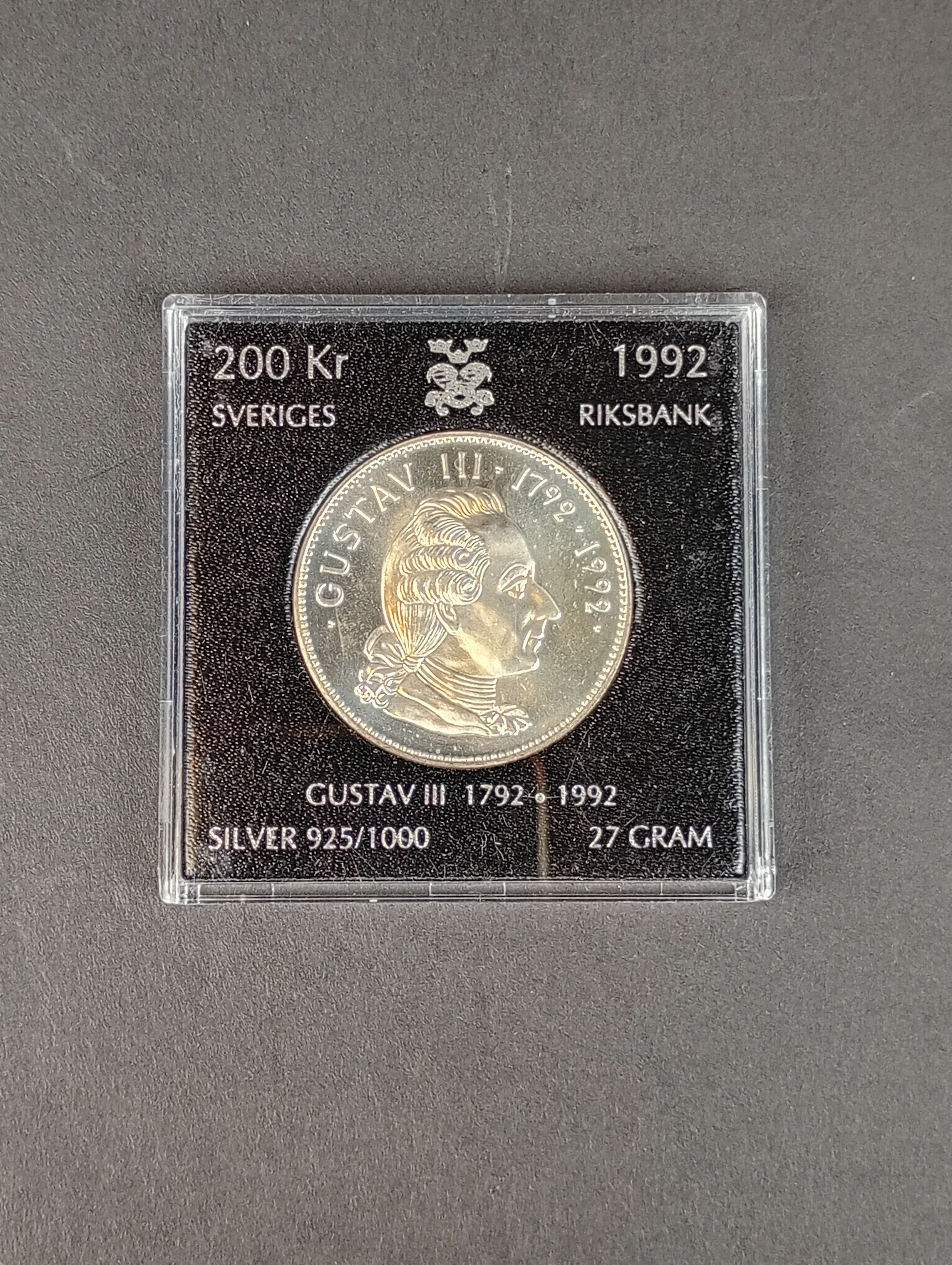 Silver, Jubileumsmynt 200 kr Gustav III 1992
