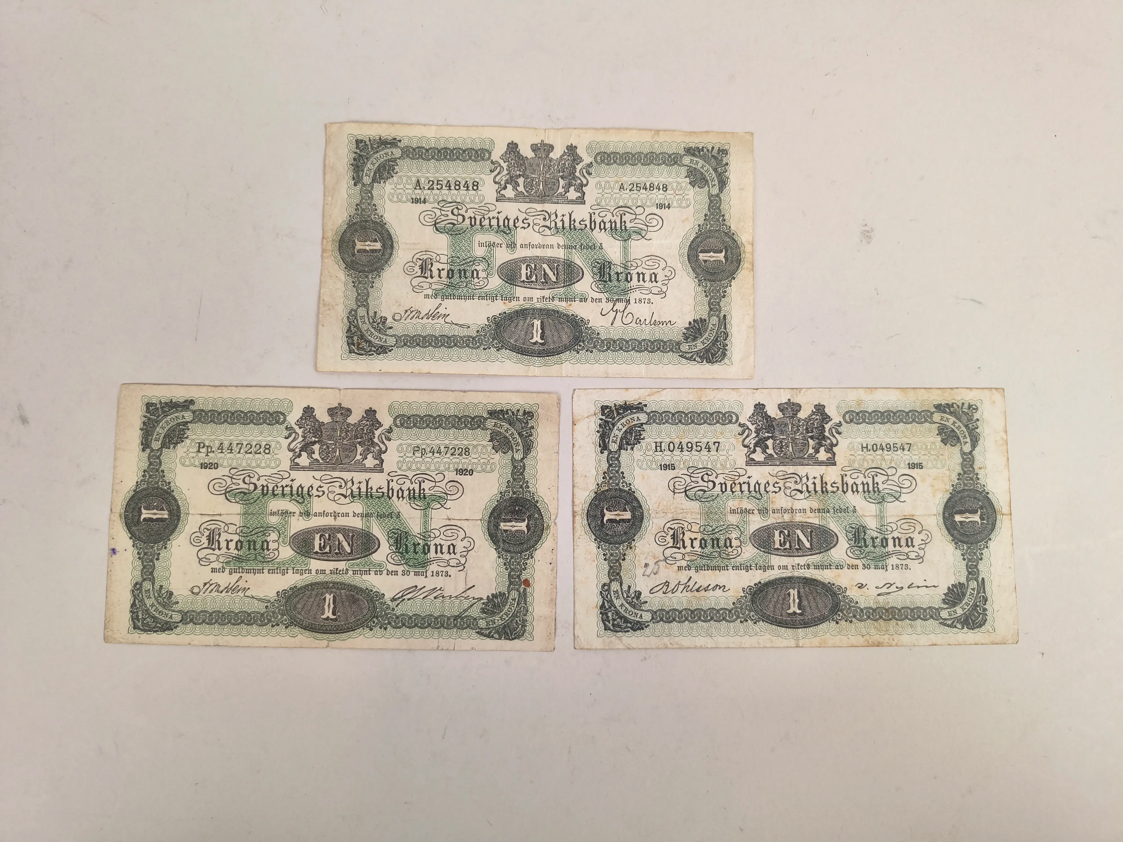 En krona sedel sk. "kotia", 3st