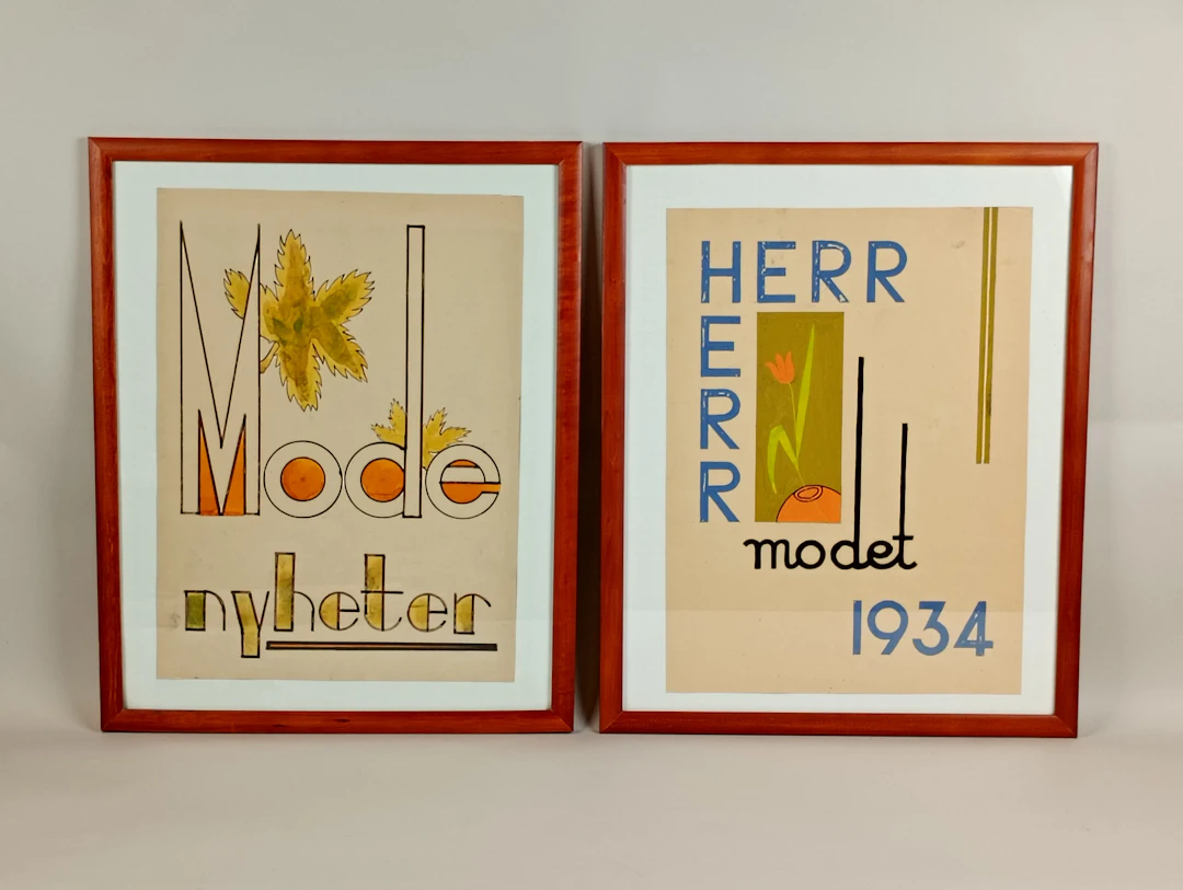 Reklam akvareller ifrån Carl Anderssons butik, Hässleholm